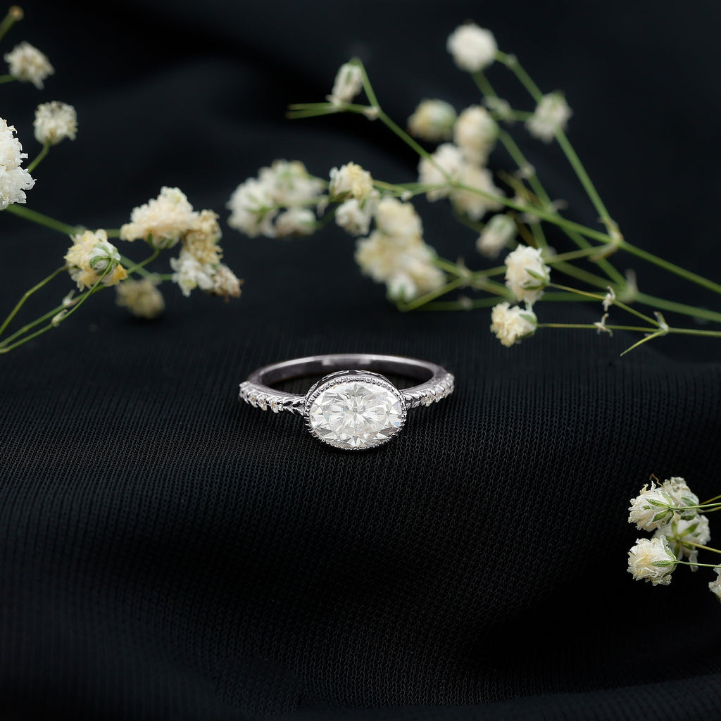 Oval Lab Grown Diamond Solitaire Engagement Ring in Bezel Setting