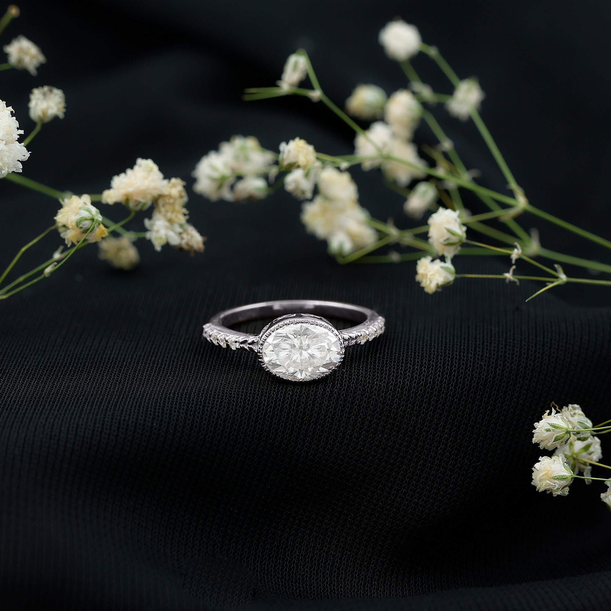Oval Lab Grown Diamond Solitaire Engagement Ring in Bezel Setting