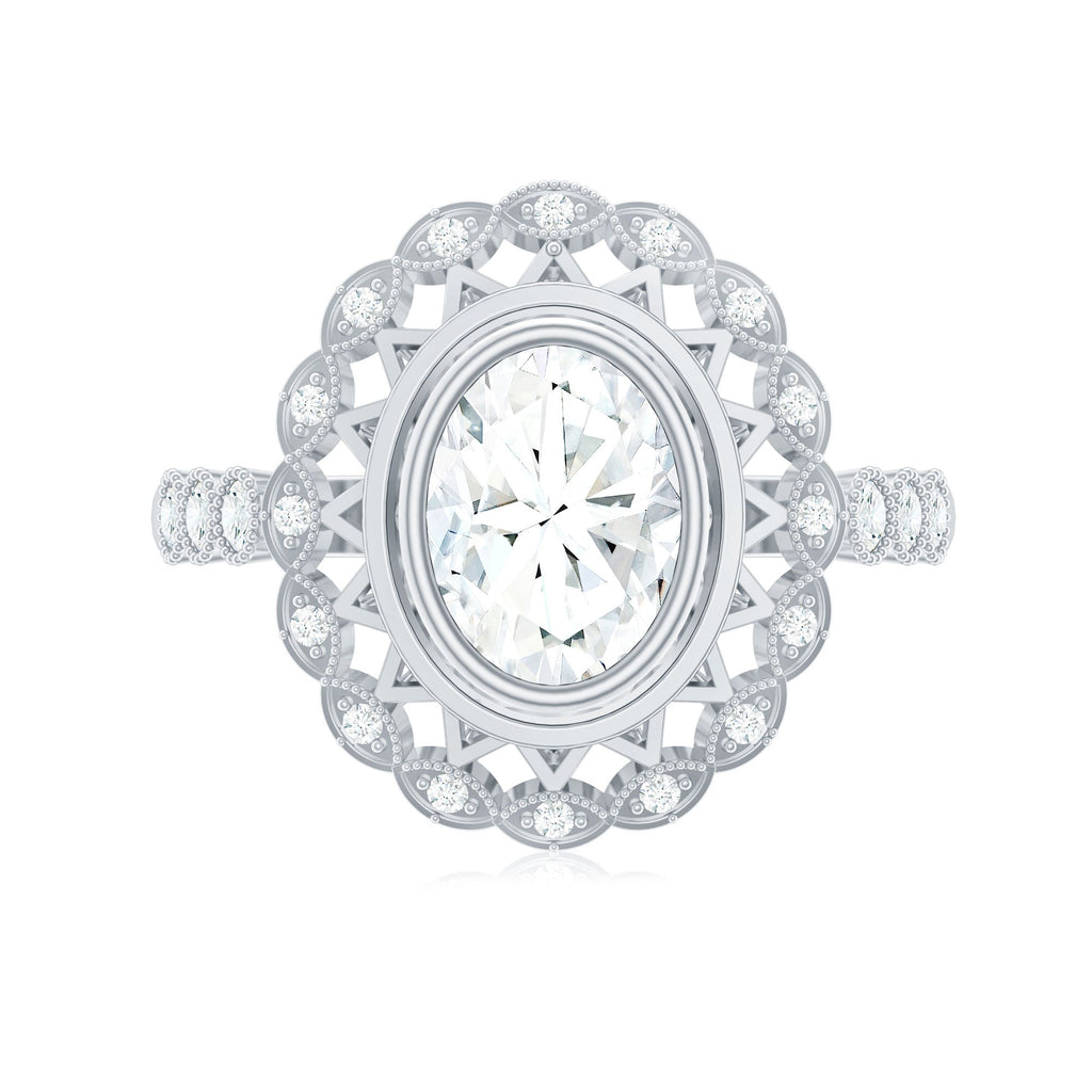 Vintage Style Oval Lab Grown Diamond Statement Engagement Ring