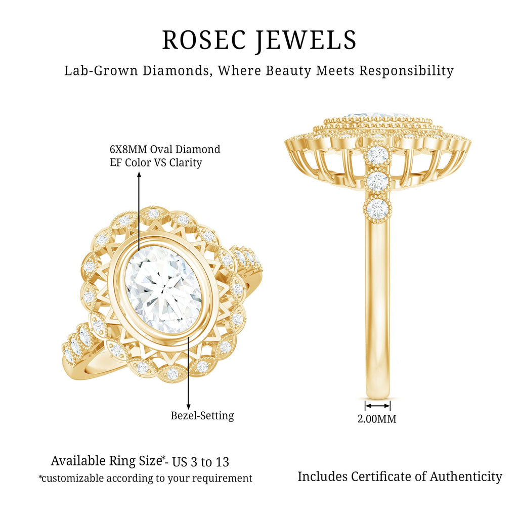 Vintage Style Oval Lab Grown Diamond Statement Engagement Ring