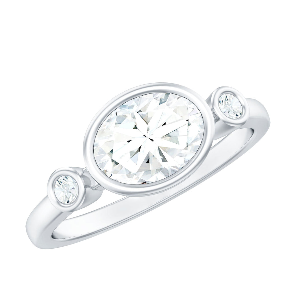 Bezel Set Oval Lab Grown Diamond East West Engagement Ring