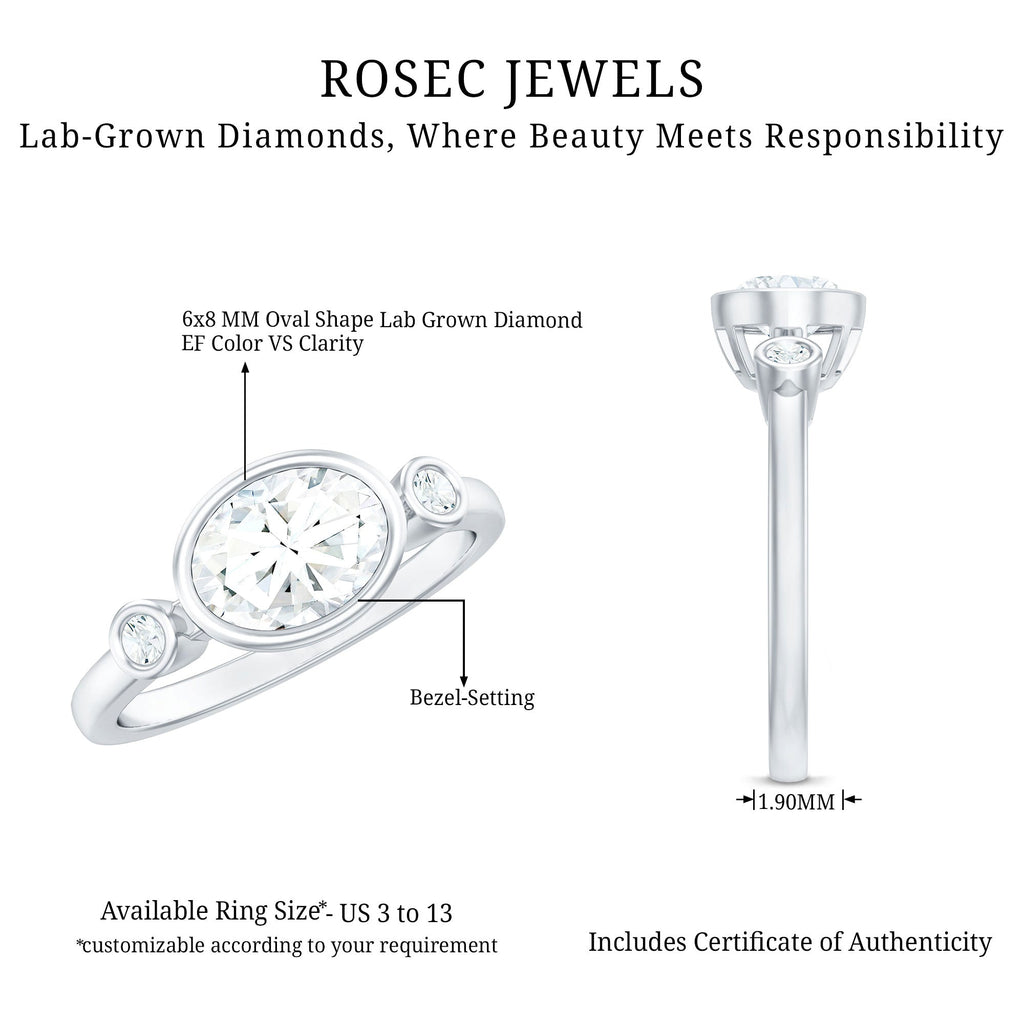 Bezel Set Oval Lab Grown Diamond East West Engagement Ring