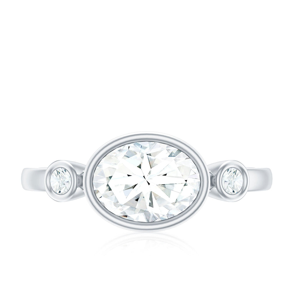 Bezel Set Oval Lab Grown Diamond East West Engagement Ring