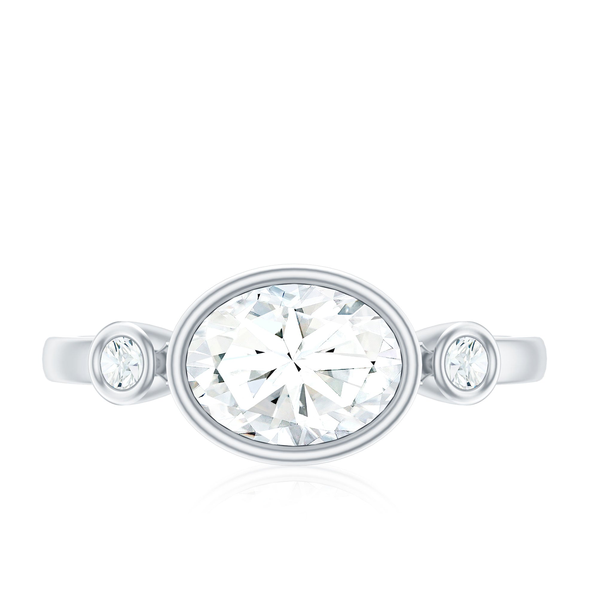 Bezel Set Oval Lab Grown Diamond East West Engagement Ring