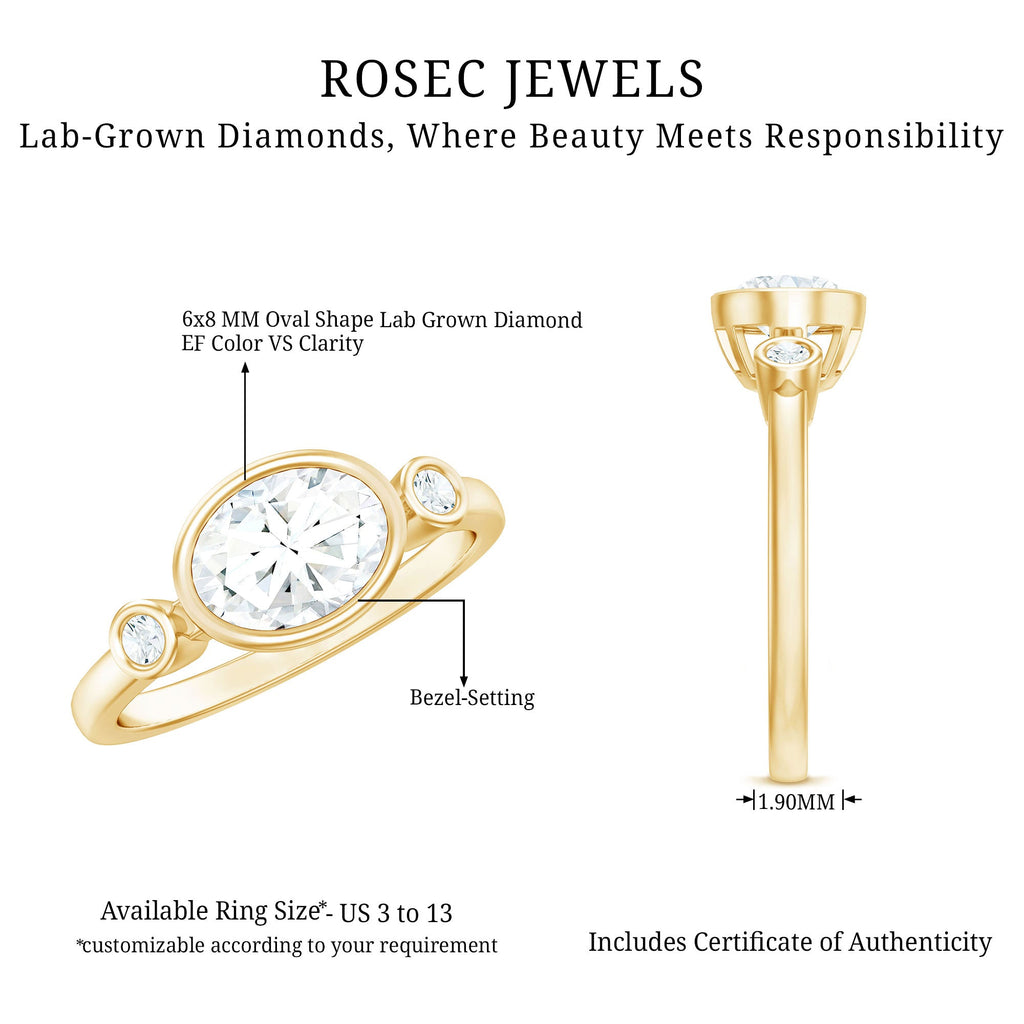 Bezel Set Oval Lab Grown Diamond East West Engagement Ring