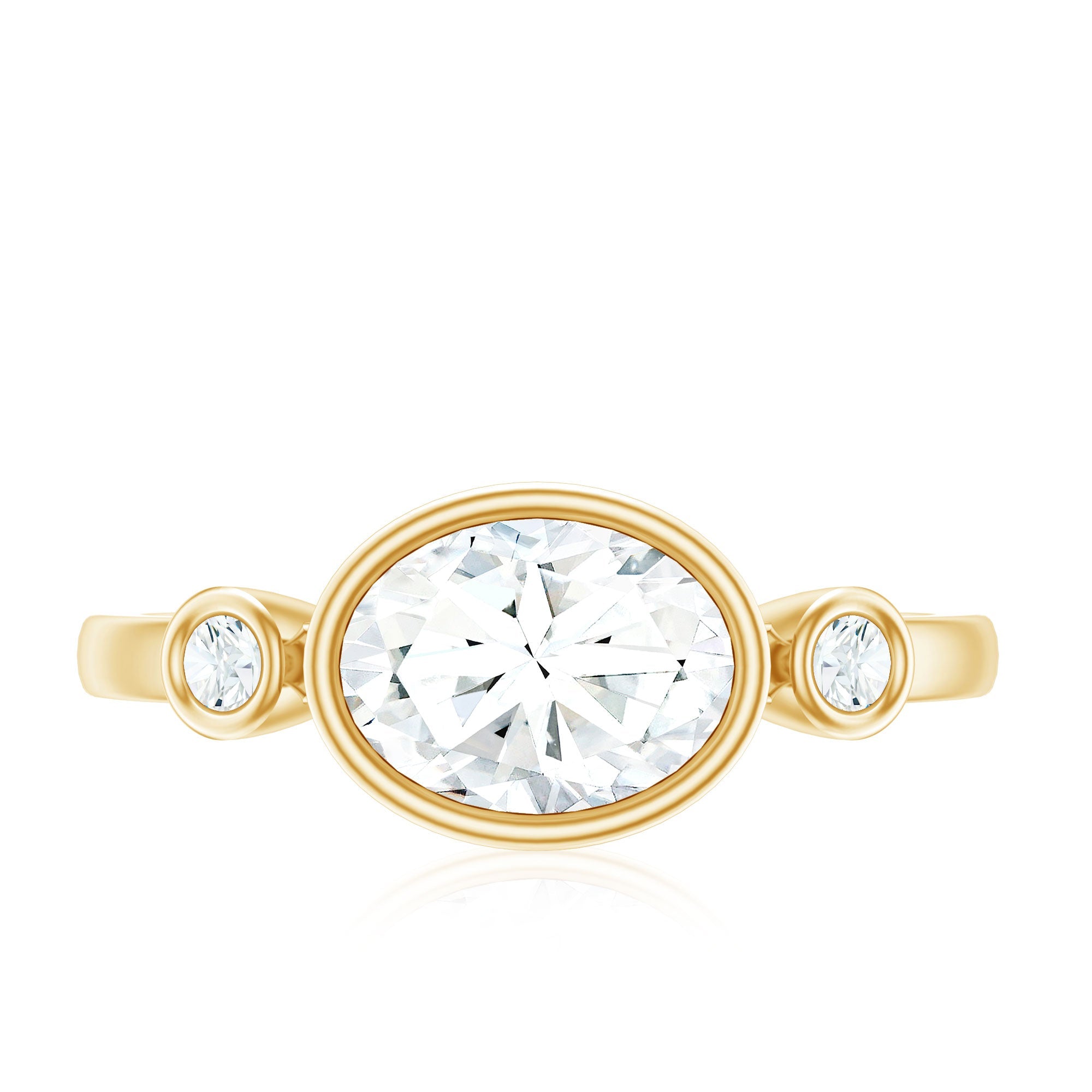 Bezel Set Oval Lab Grown Diamond East West Engagement Ring