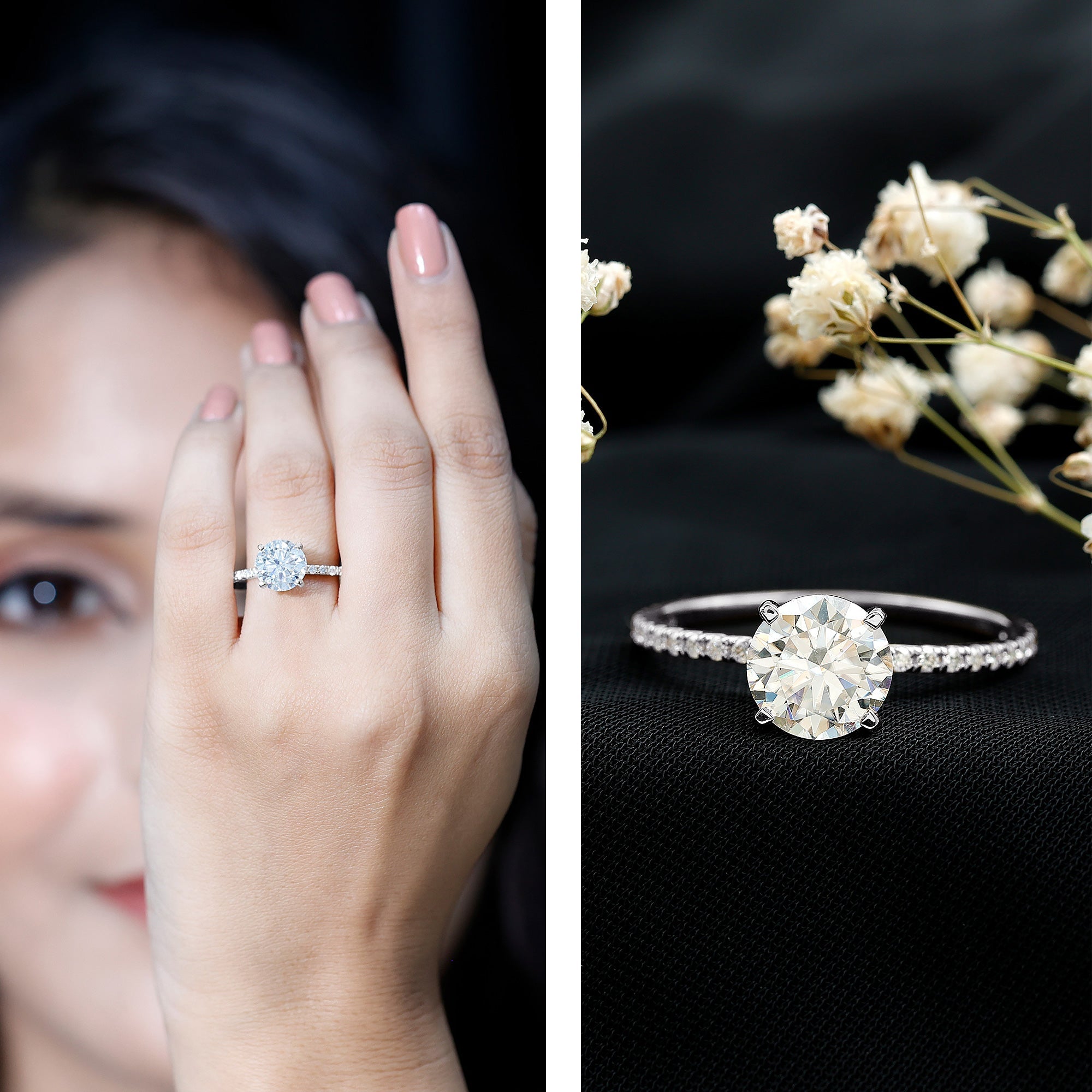 Certified Round Moissanite 4 CT Engagement Ring with Side Stones