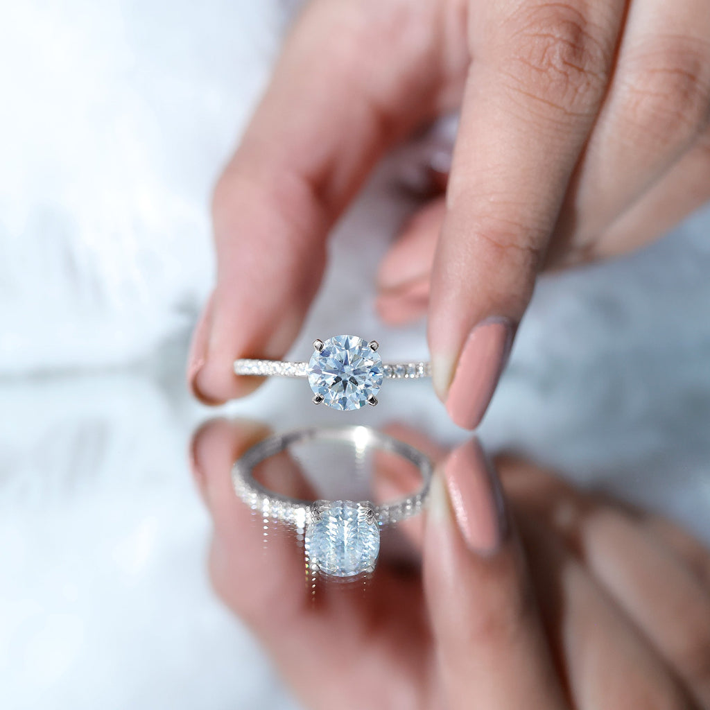 Certified Round Moissanite 4 CT Engagement Ring with Side Stones