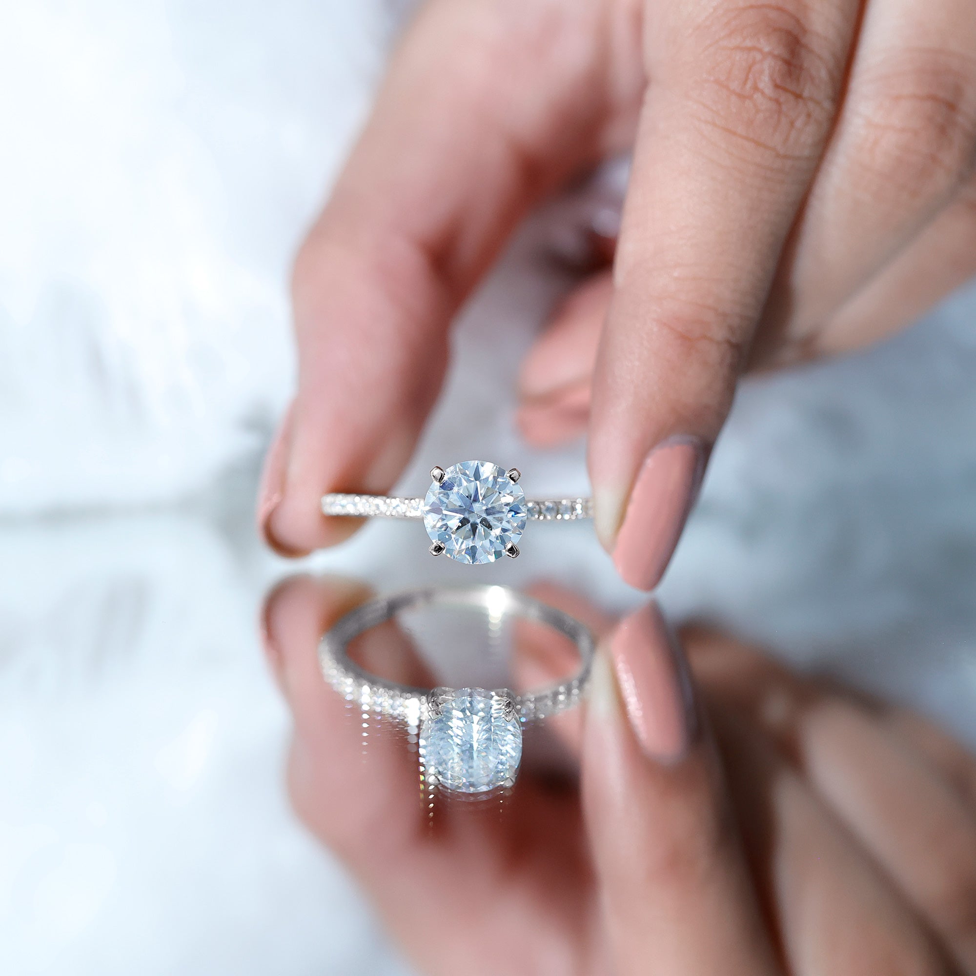 Certified Round Moissanite 4 CT Engagement Ring with Side Stones