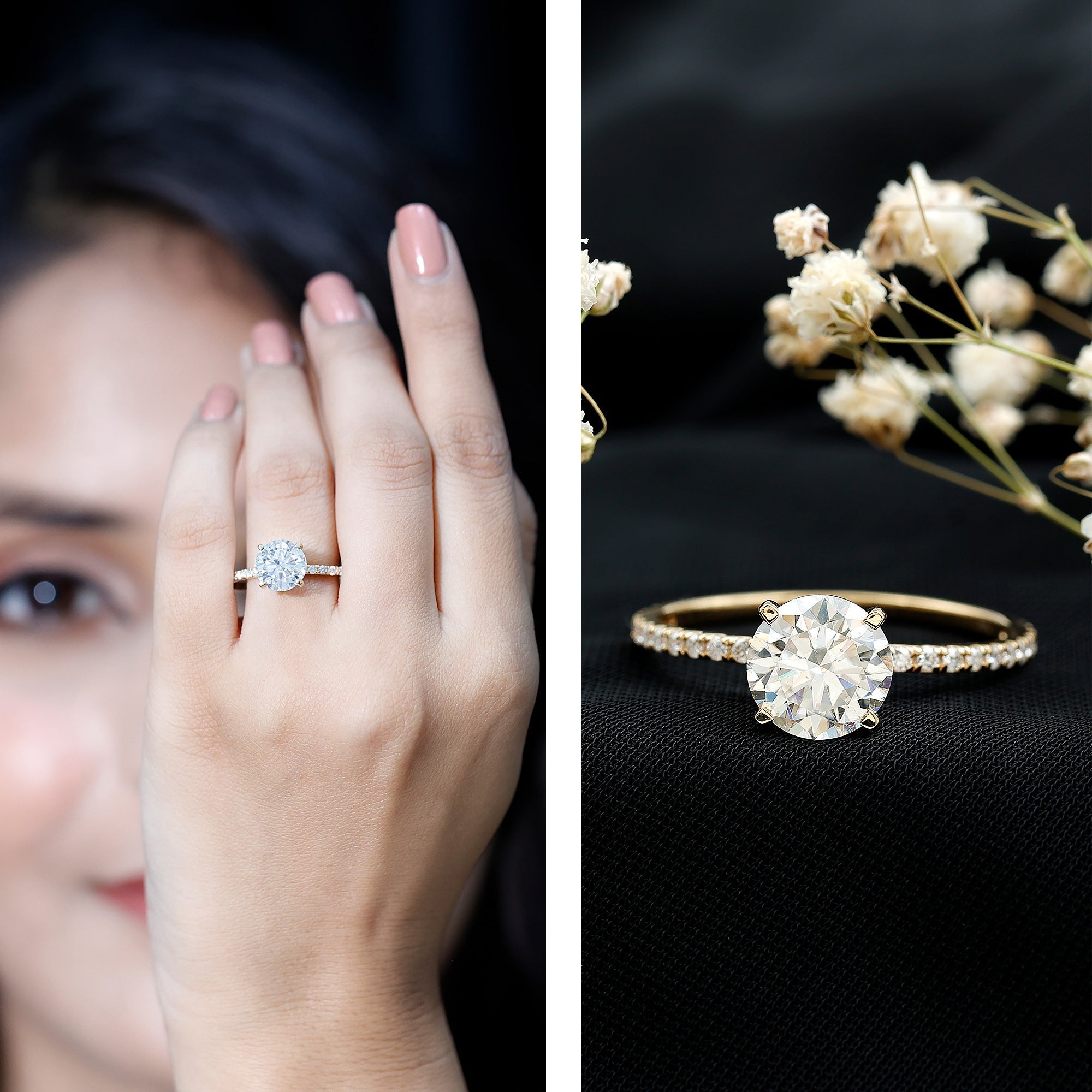 Certified Round Moissanite 4 CT Engagement Ring with Side Stones
