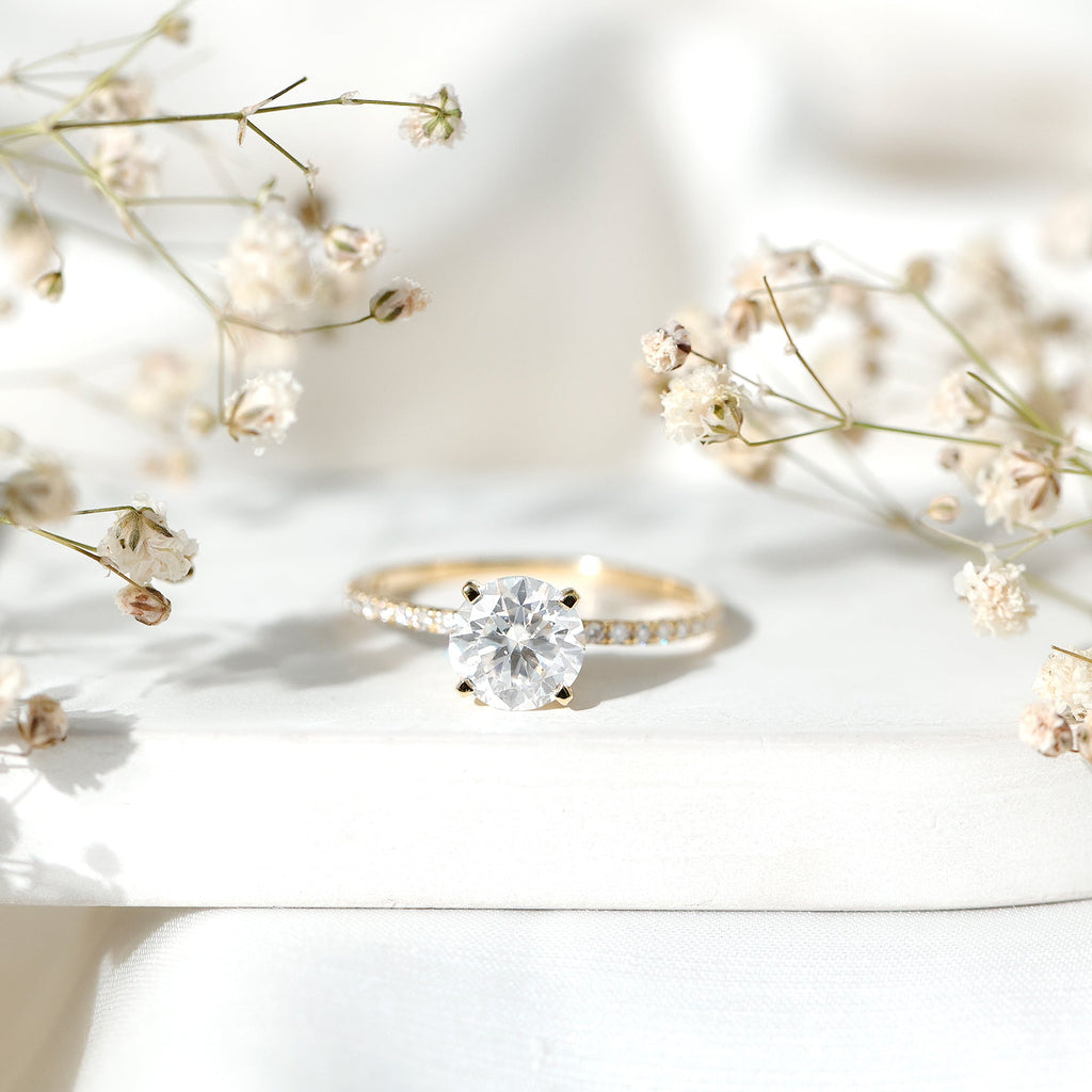 Certified Round Moissanite 4 CT Engagement Ring with Side Stones