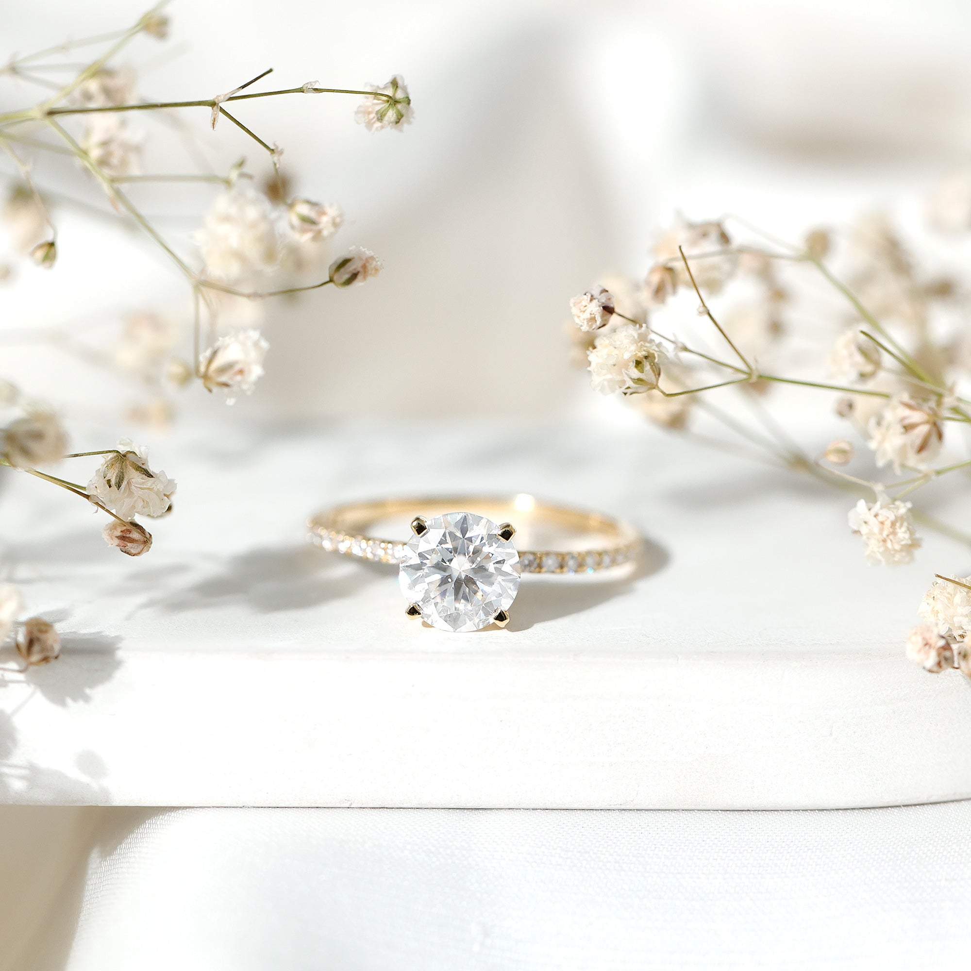 Certified Round Moissanite 4 CT Engagement Ring with Side Stones