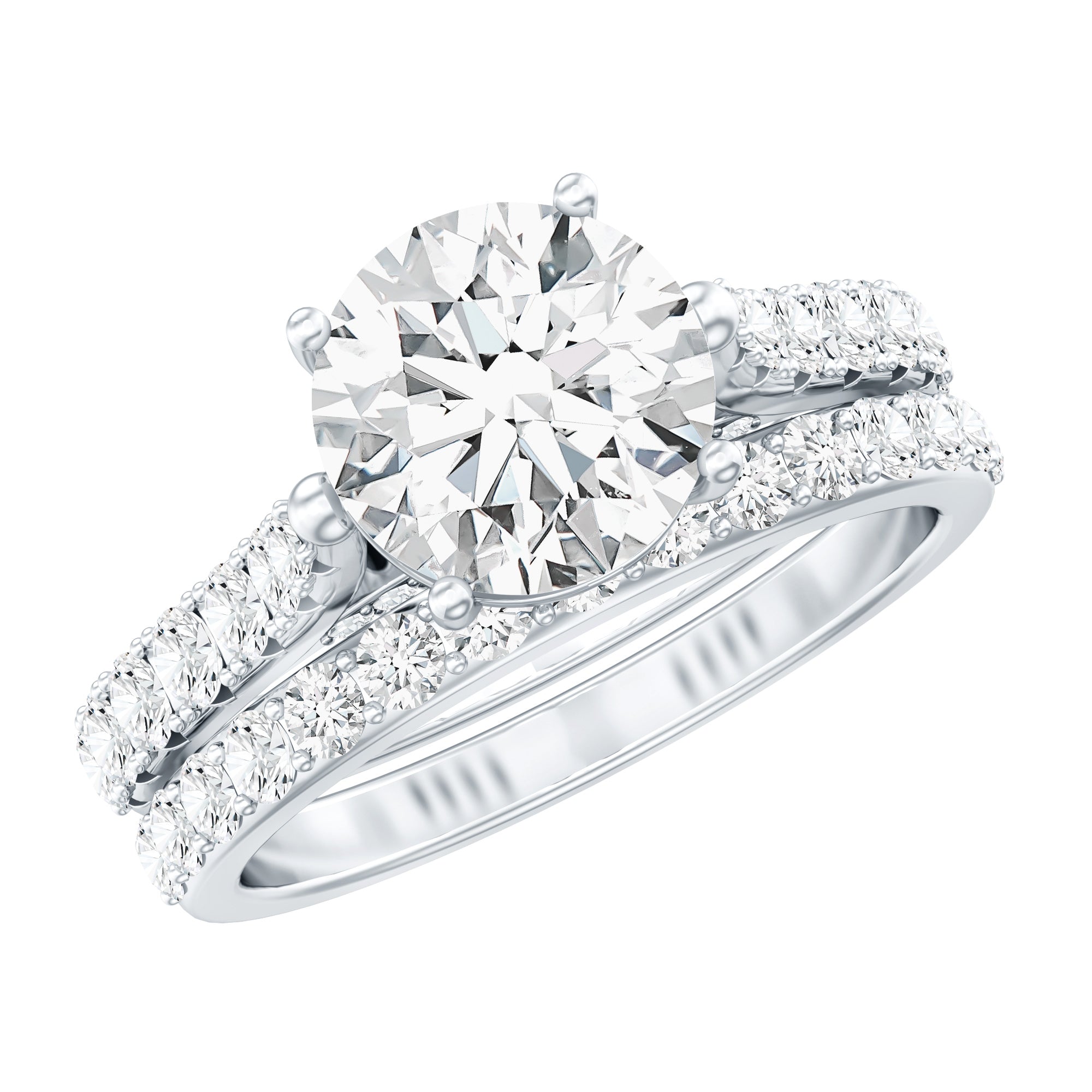 4 CT Moissanite Solitaire Engagement Ring Set With Eternity Band