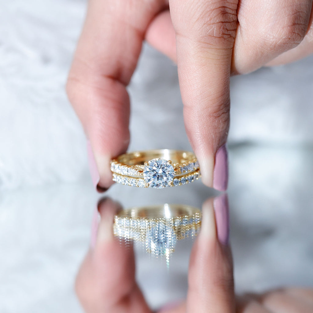 4 CT Moissanite Solitaire Engagement Ring Set With Eternity Band
