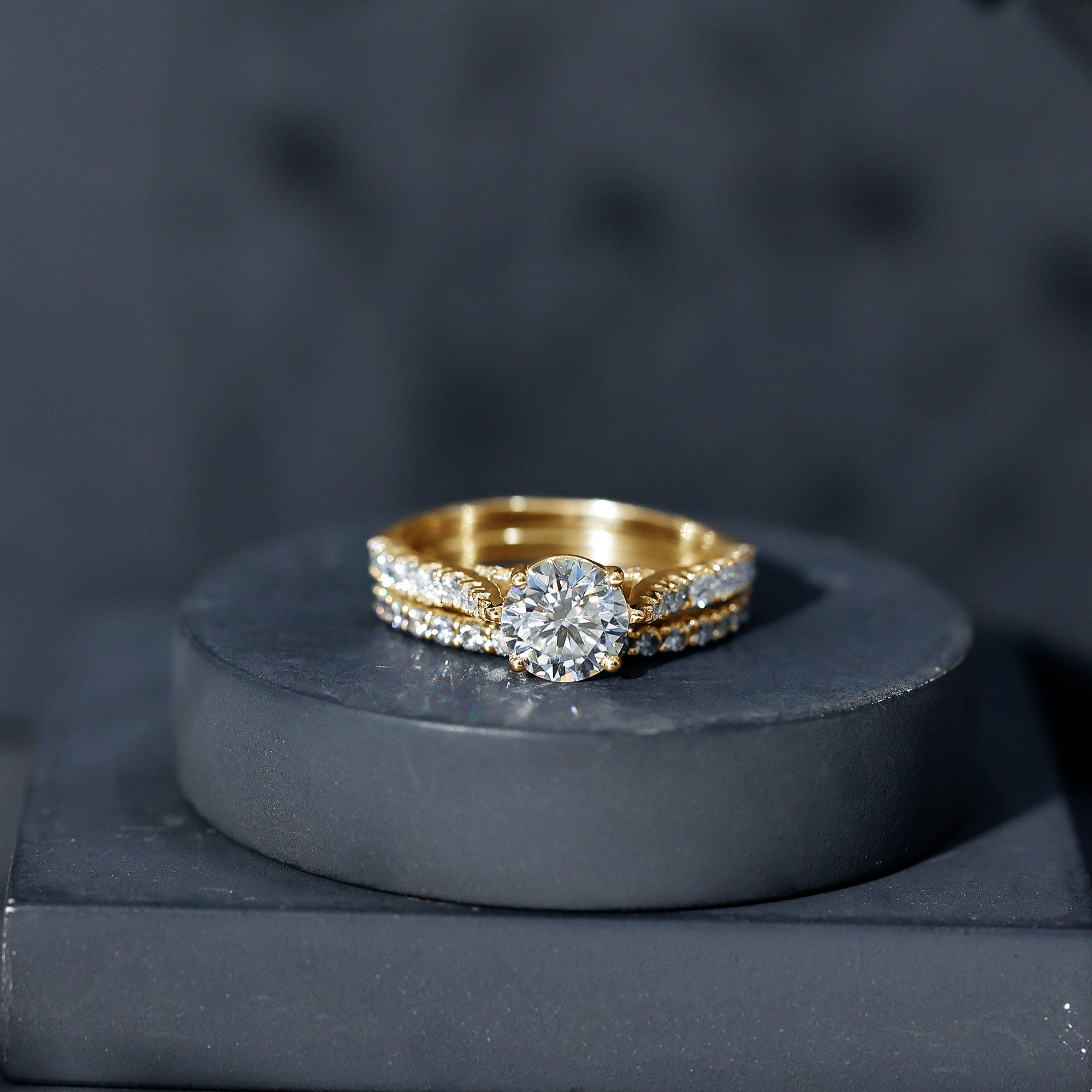 4 CT Moissanite Solitaire Engagement Ring Set With Eternity Band