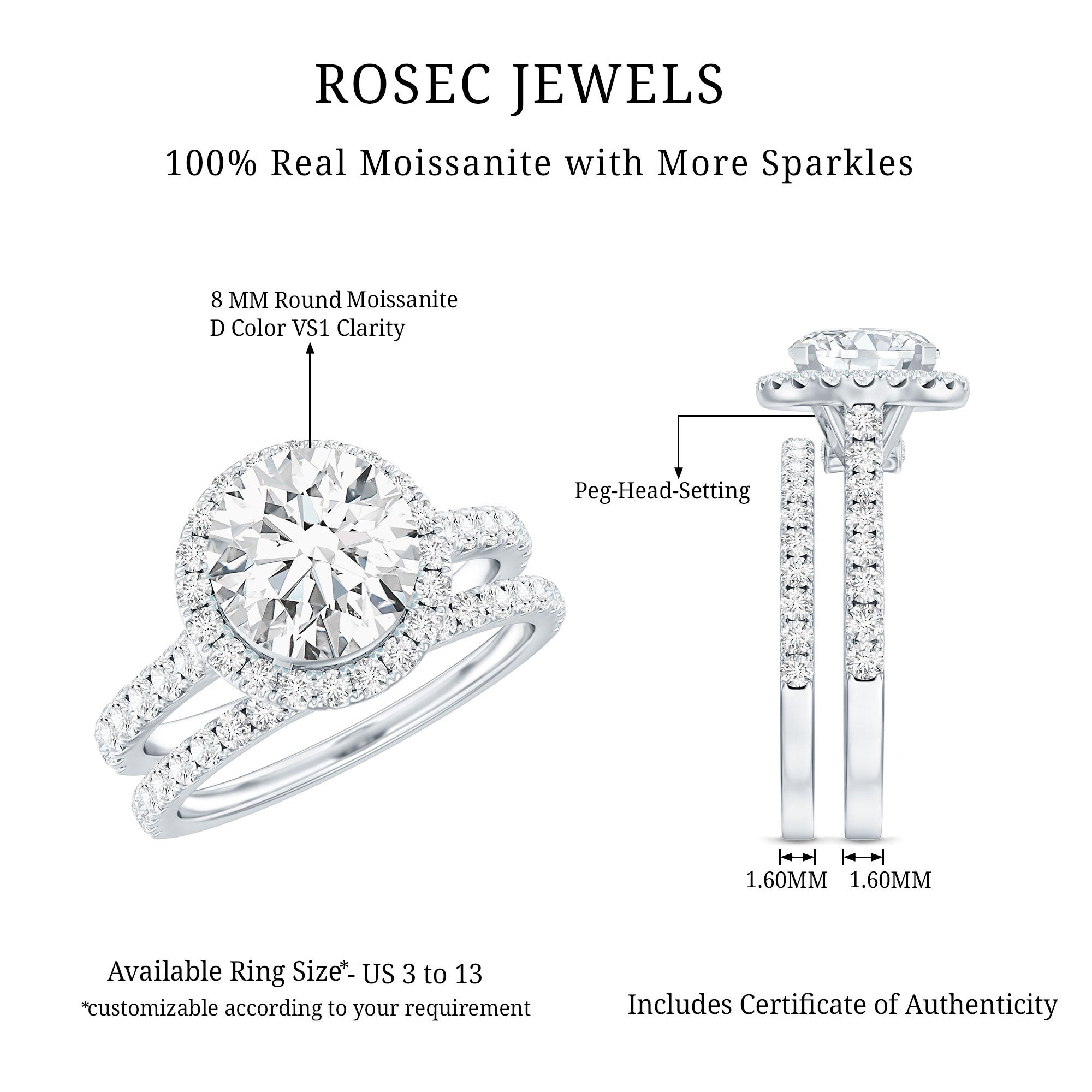 3 CT Moissanite Classic Wedding Ring Set
