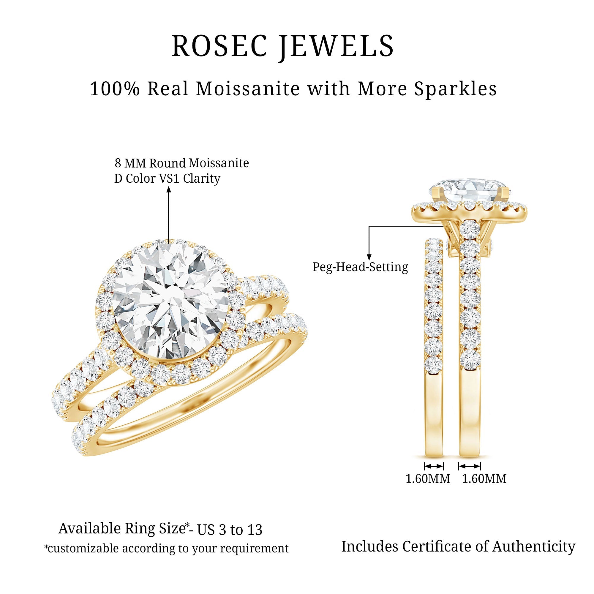 3 CT Moissanite Classic Wedding Ring Set