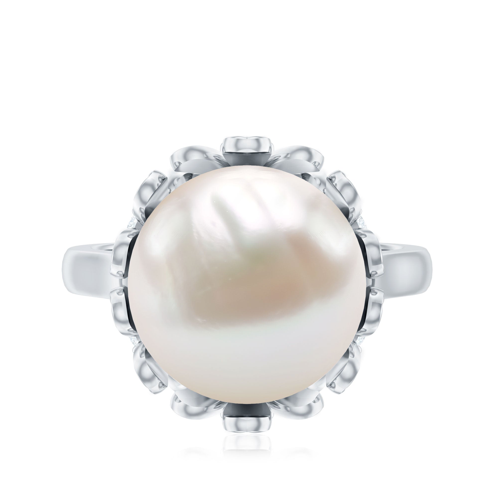 Floral Set Freshwater Pearl Solitaire Ring with Diamond Accent
