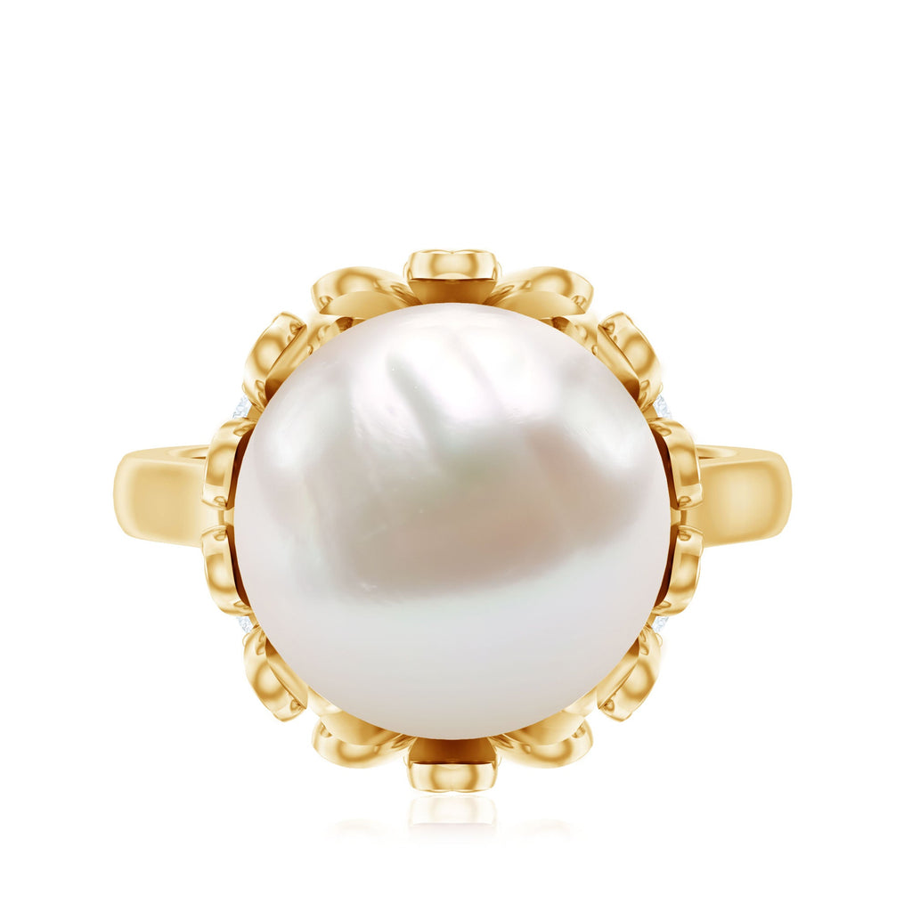 Floral Set Freshwater Pearl Solitaire Ring with Diamond Accent