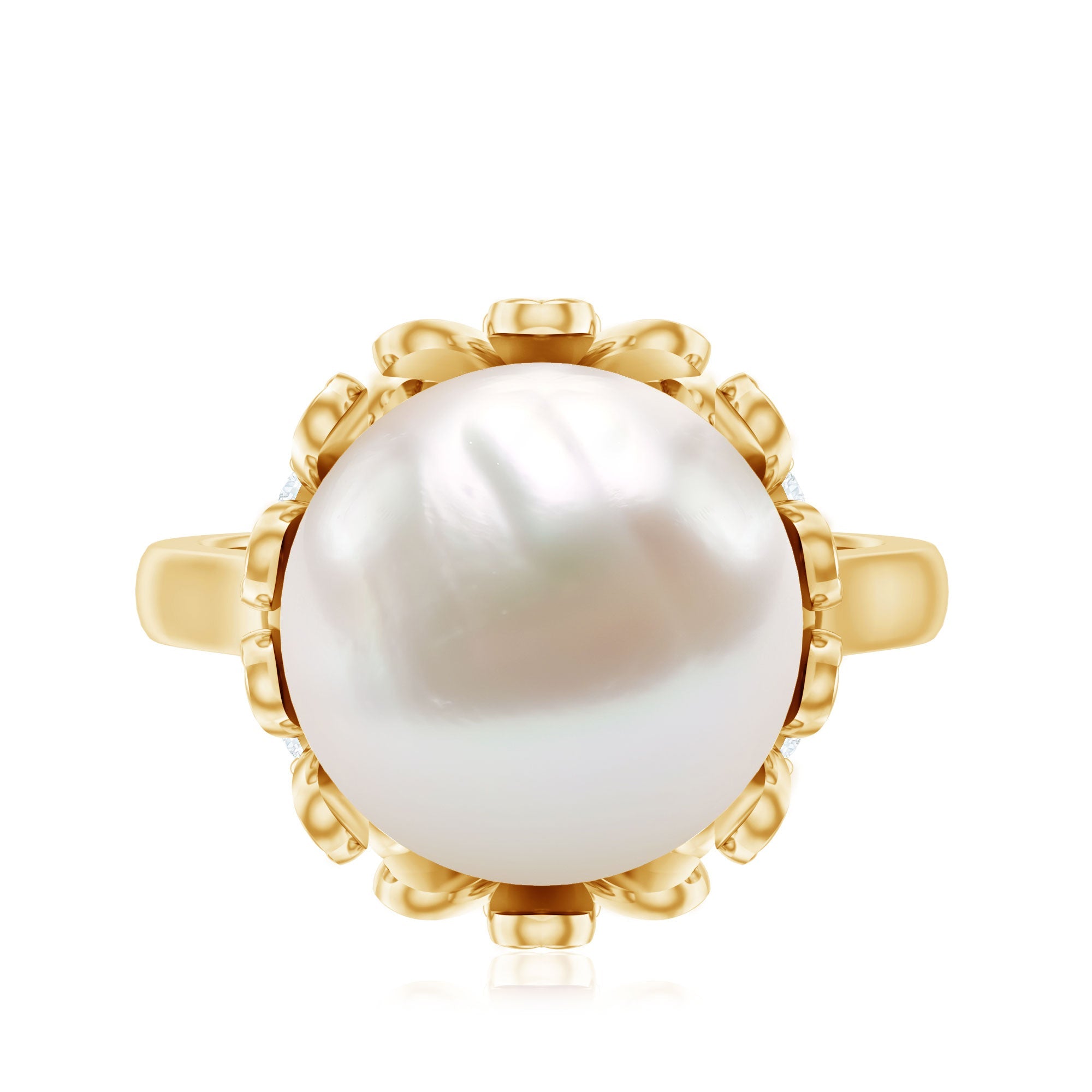 Floral Set Freshwater Pearl Solitaire Ring with Diamond Accent