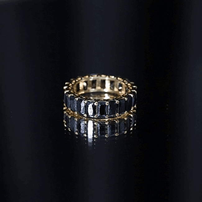 Emerald Cut Black Spinel Eternity Band