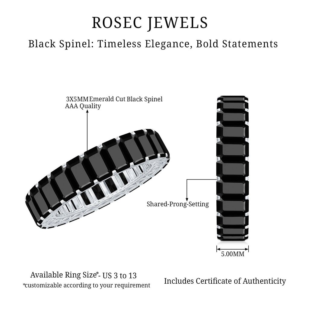Emerald Cut Black Spinel Eternity Band