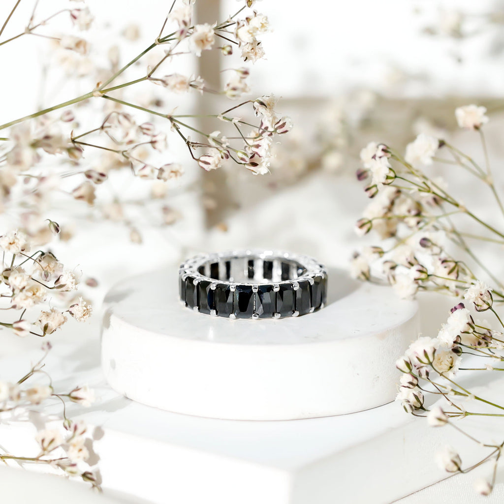 Emerald Cut Black Spinel Eternity Band