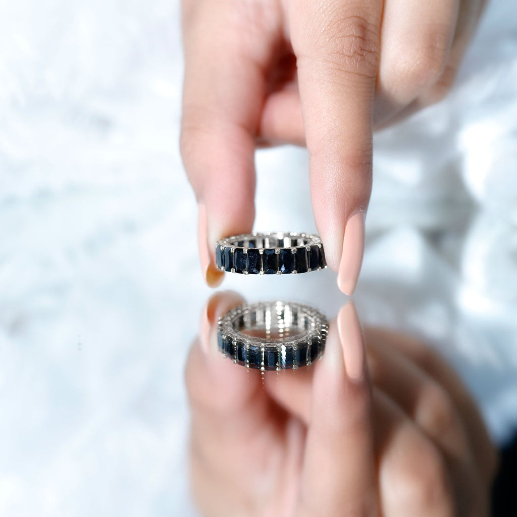 Emerald Cut Black Spinel Eternity Band