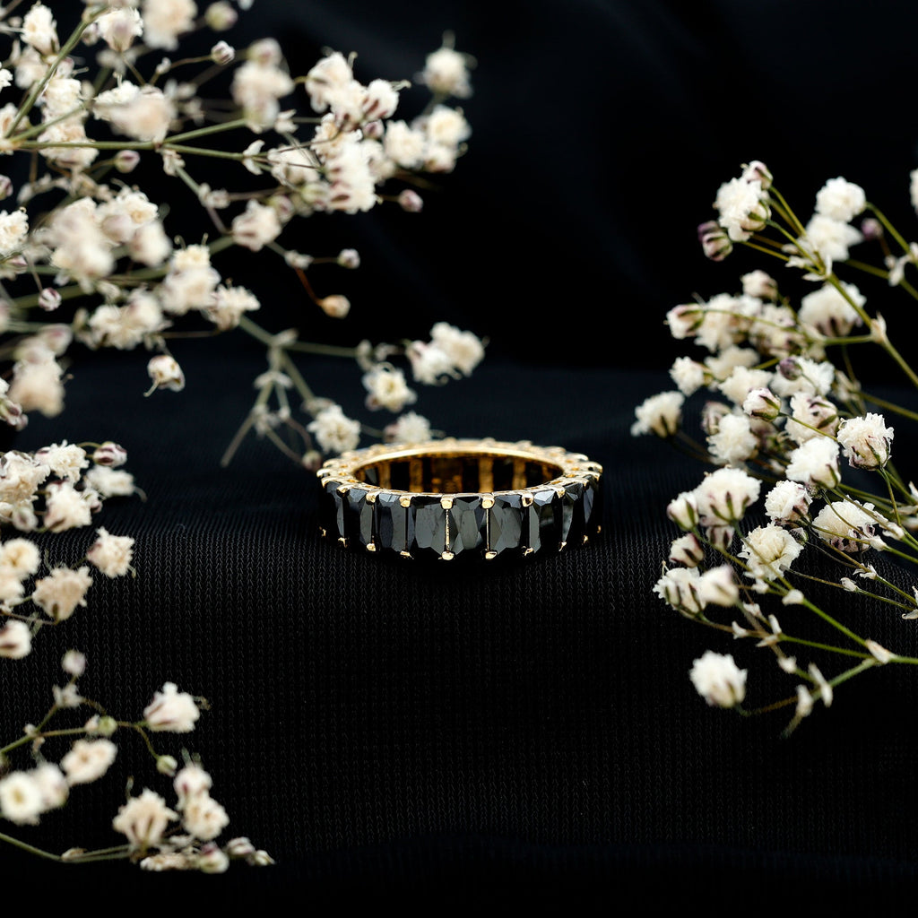 Emerald Cut Black Spinel Eternity Band