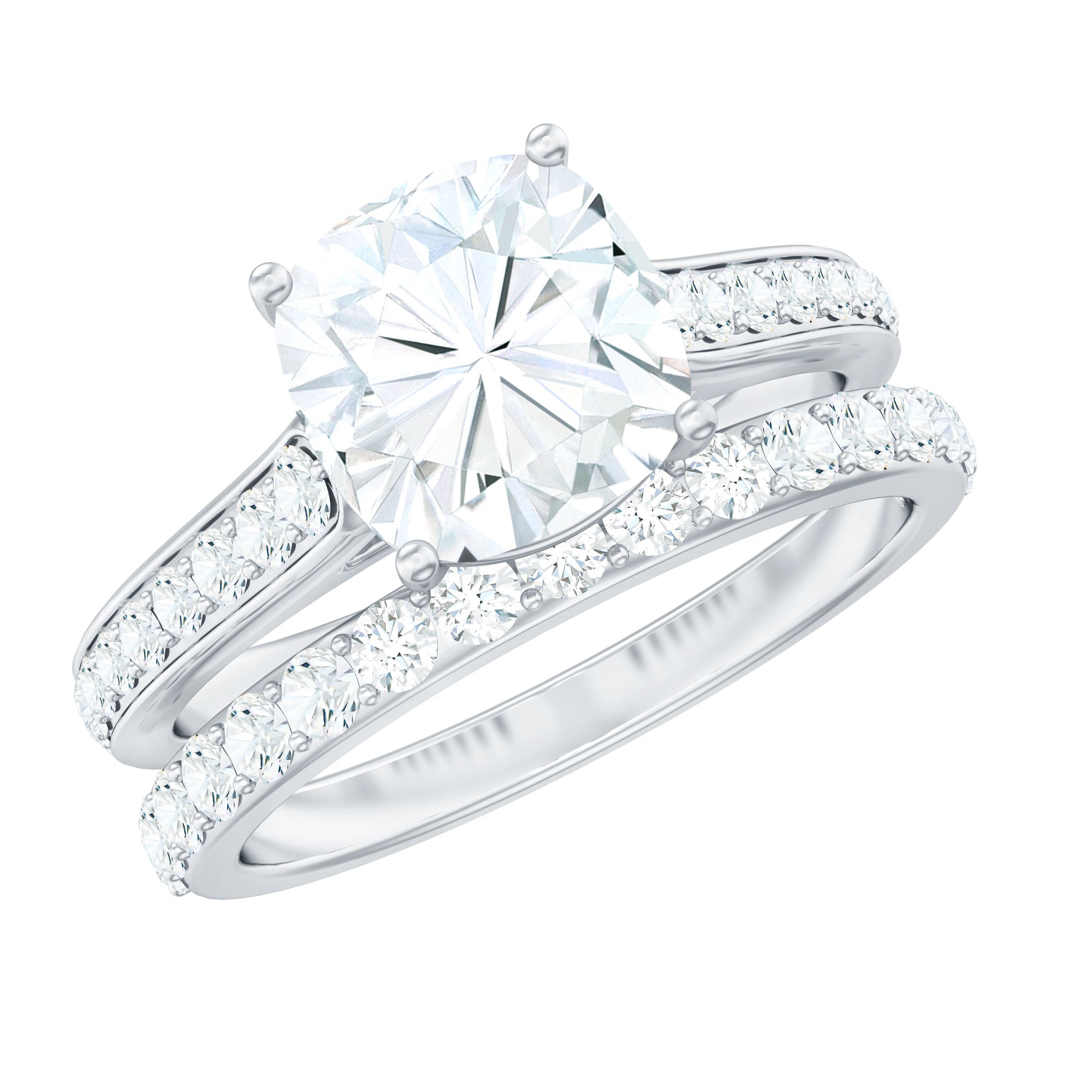 3 CT Cushion Cut Moissanite Solitaire Engagement Ring with Wedding Band