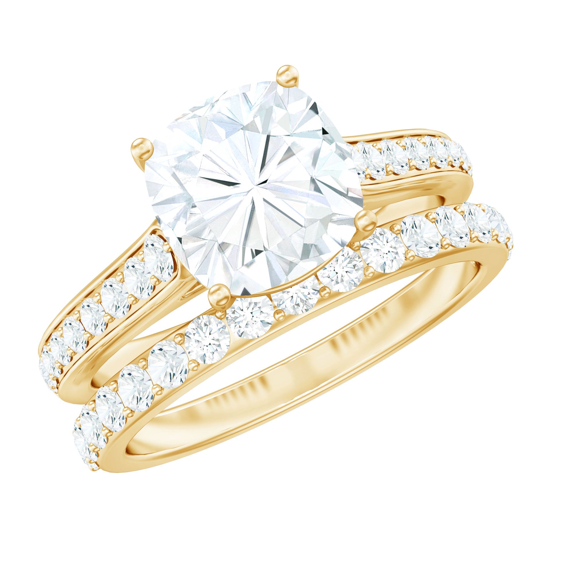 3 CT Cushion Cut Moissanite Solitaire Engagement Ring with Wedding Band