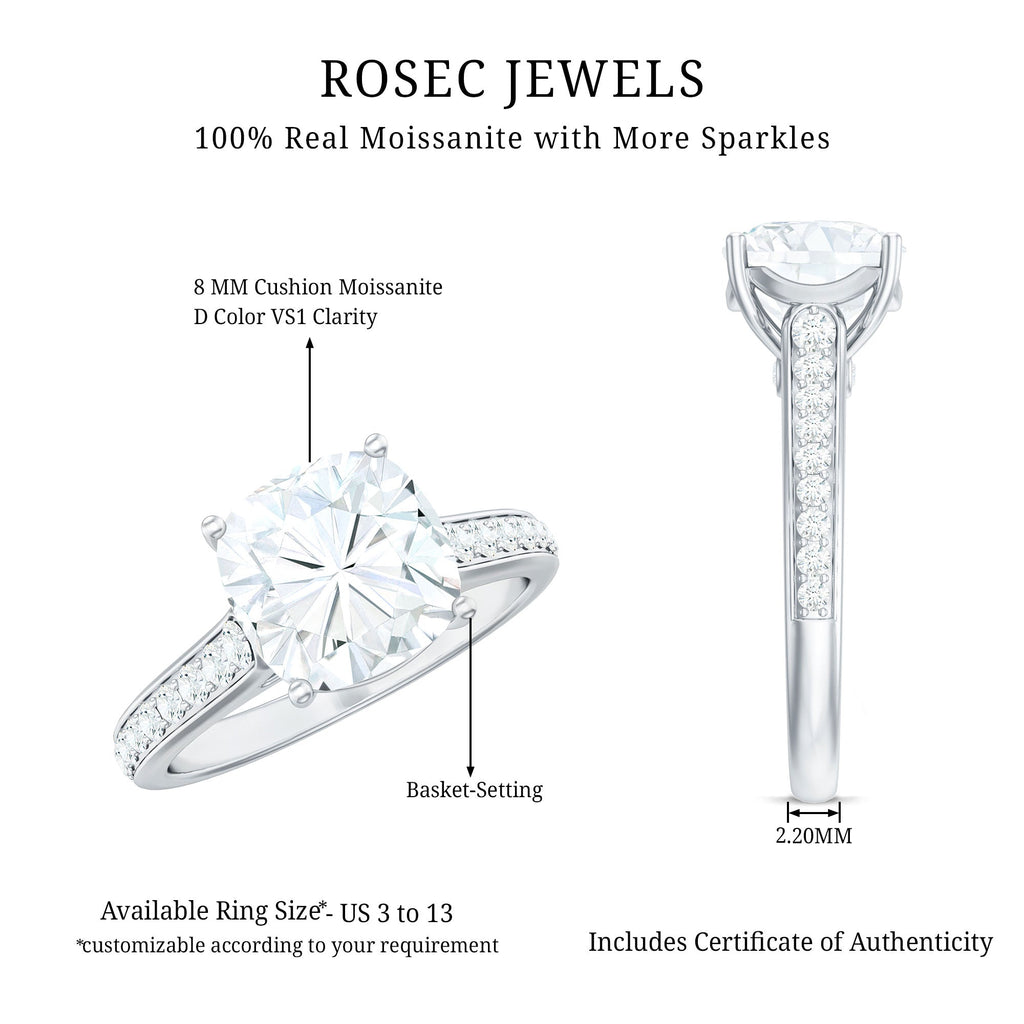 8 MM Cushion Moissanite Cathedral Engagement Ring