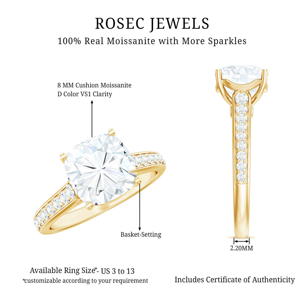 8 MM Cushion Moissanite Cathedral Engagement Ring
