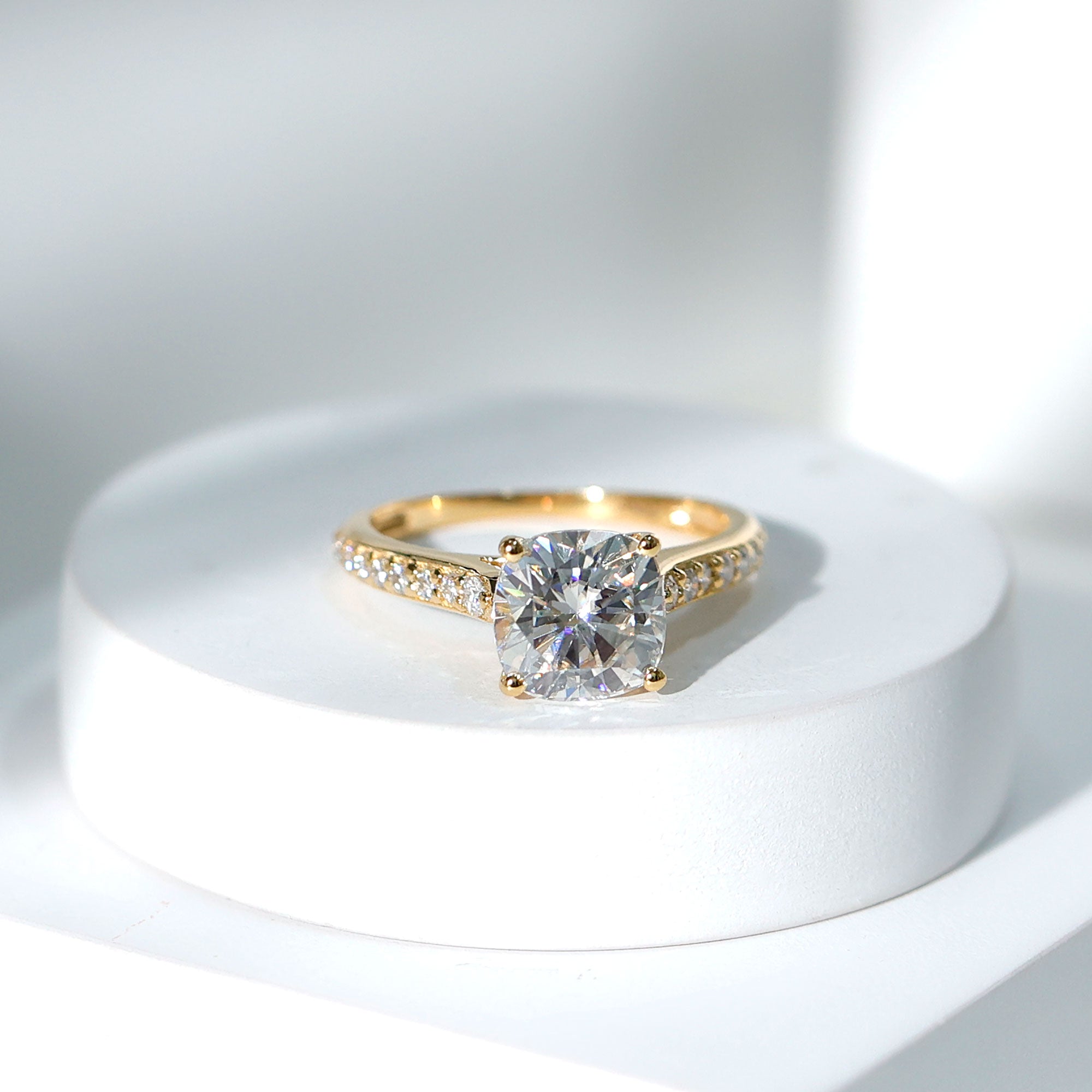 8 MM Cushion Moissanite Cathedral Engagement Ring