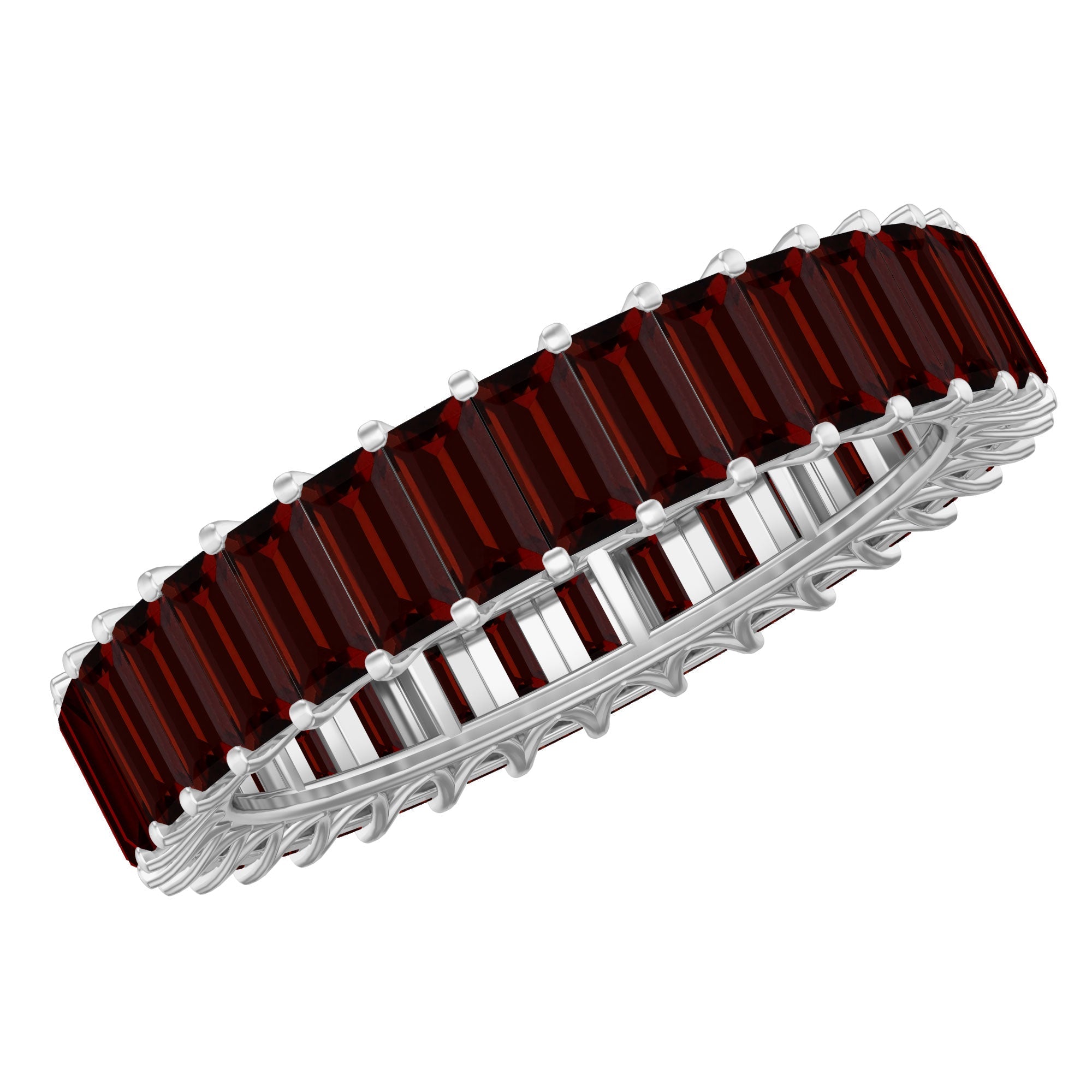 Certified Natural Baguette Garnet Eternity Band Ring