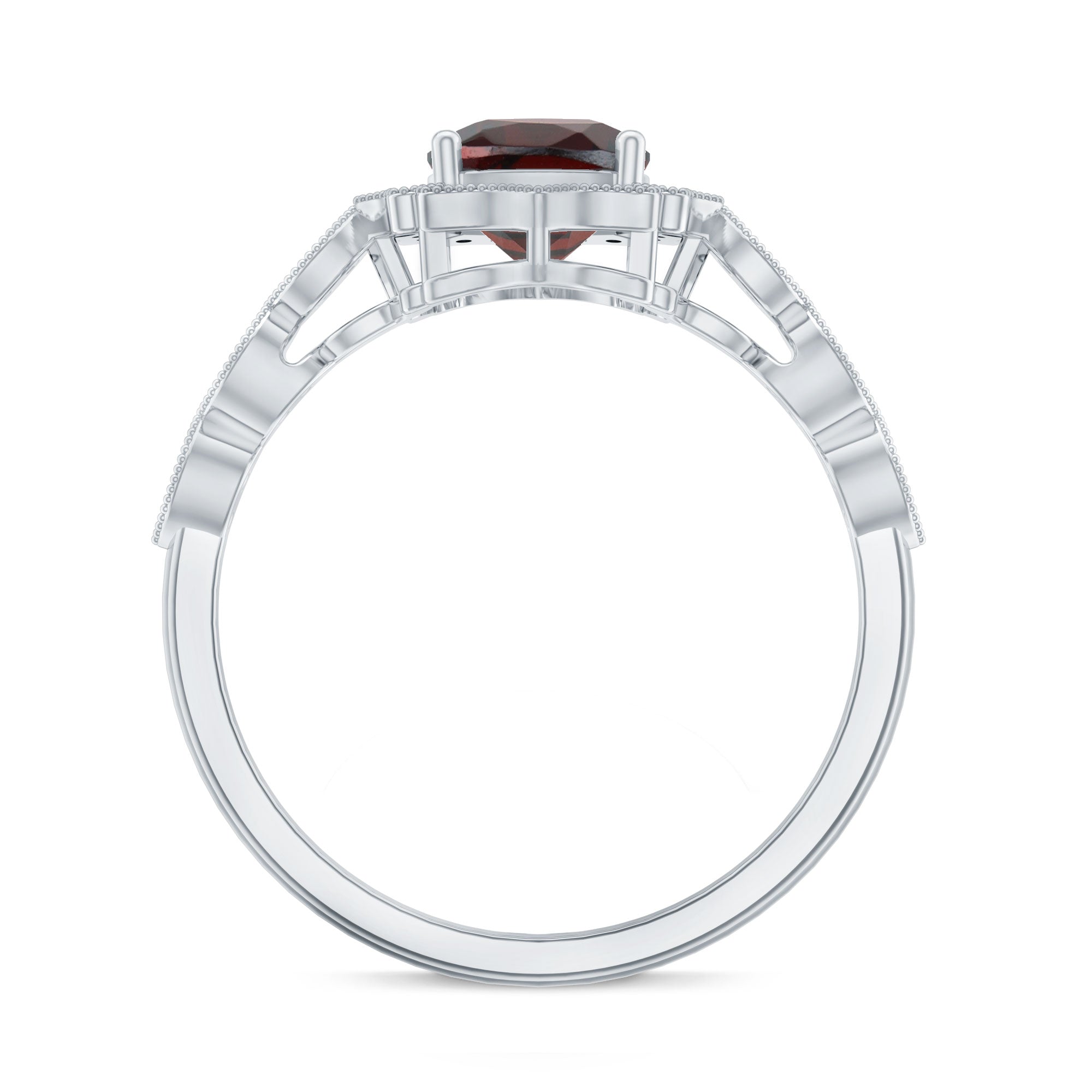 Vintage Looking 8mm Garnet Cushion Cut Engagement Ring with Diamond