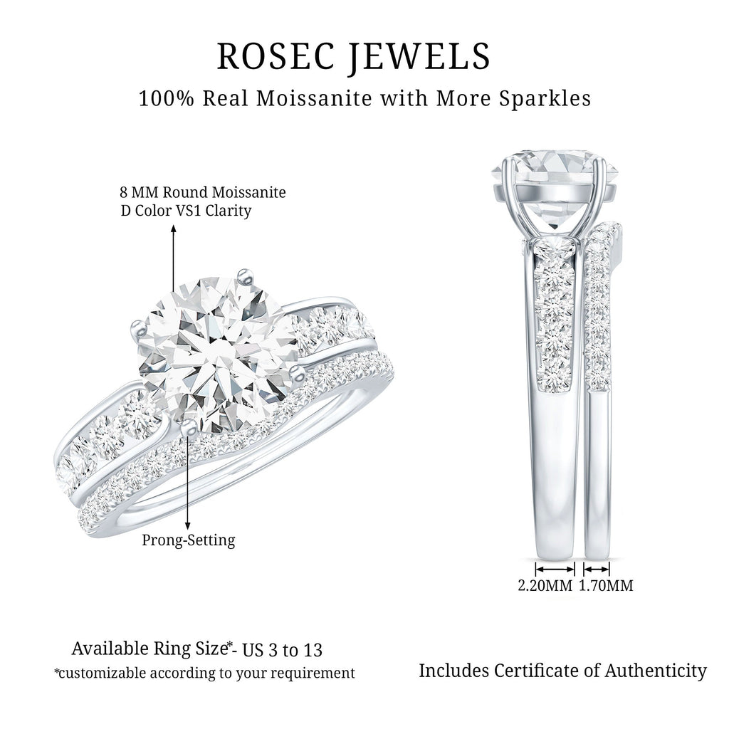 Certified 8 MM Moissanite Engagement Ring with Wedding Band