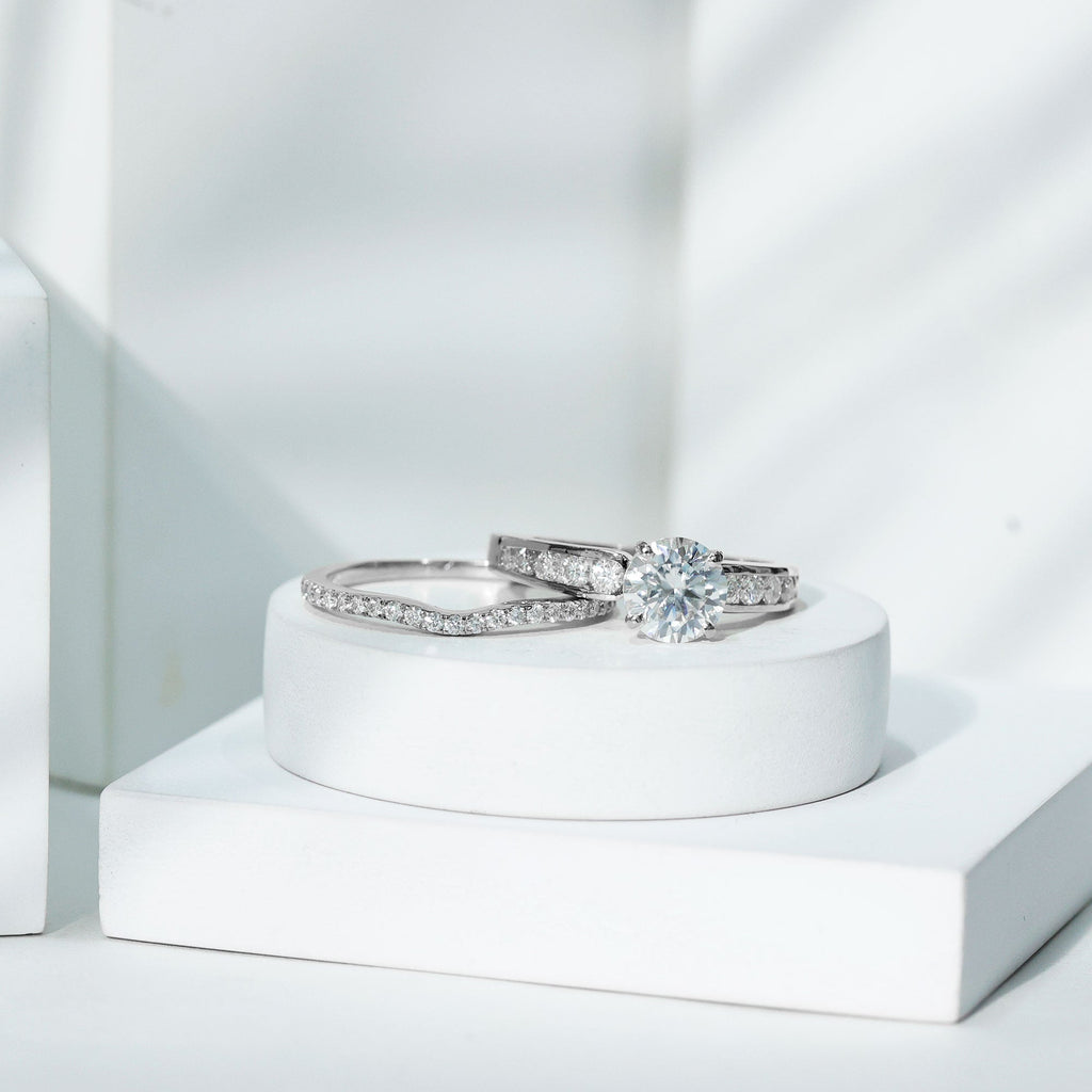 Certified 8 MM Moissanite Engagement Ring with Wedding Band