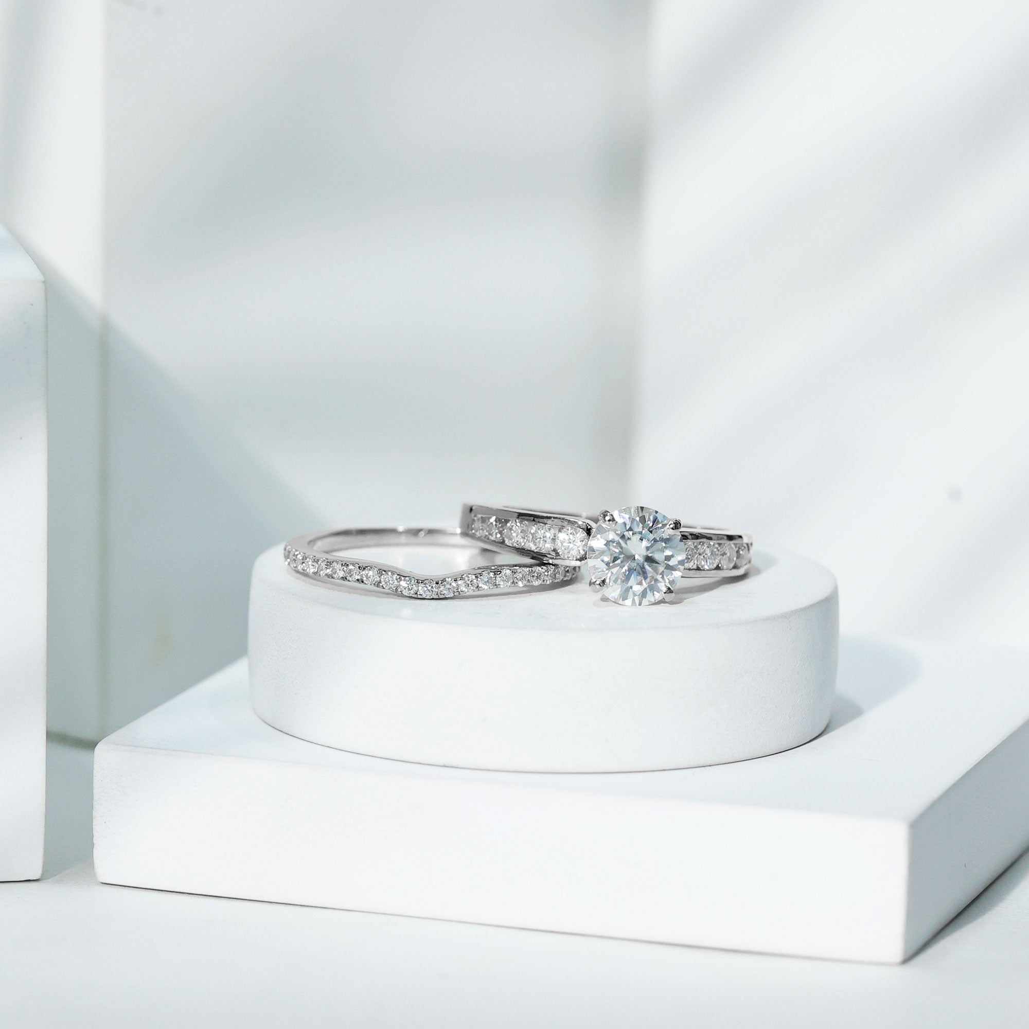 Certified 8 MM Moissanite Engagement Ring with Wedding Band