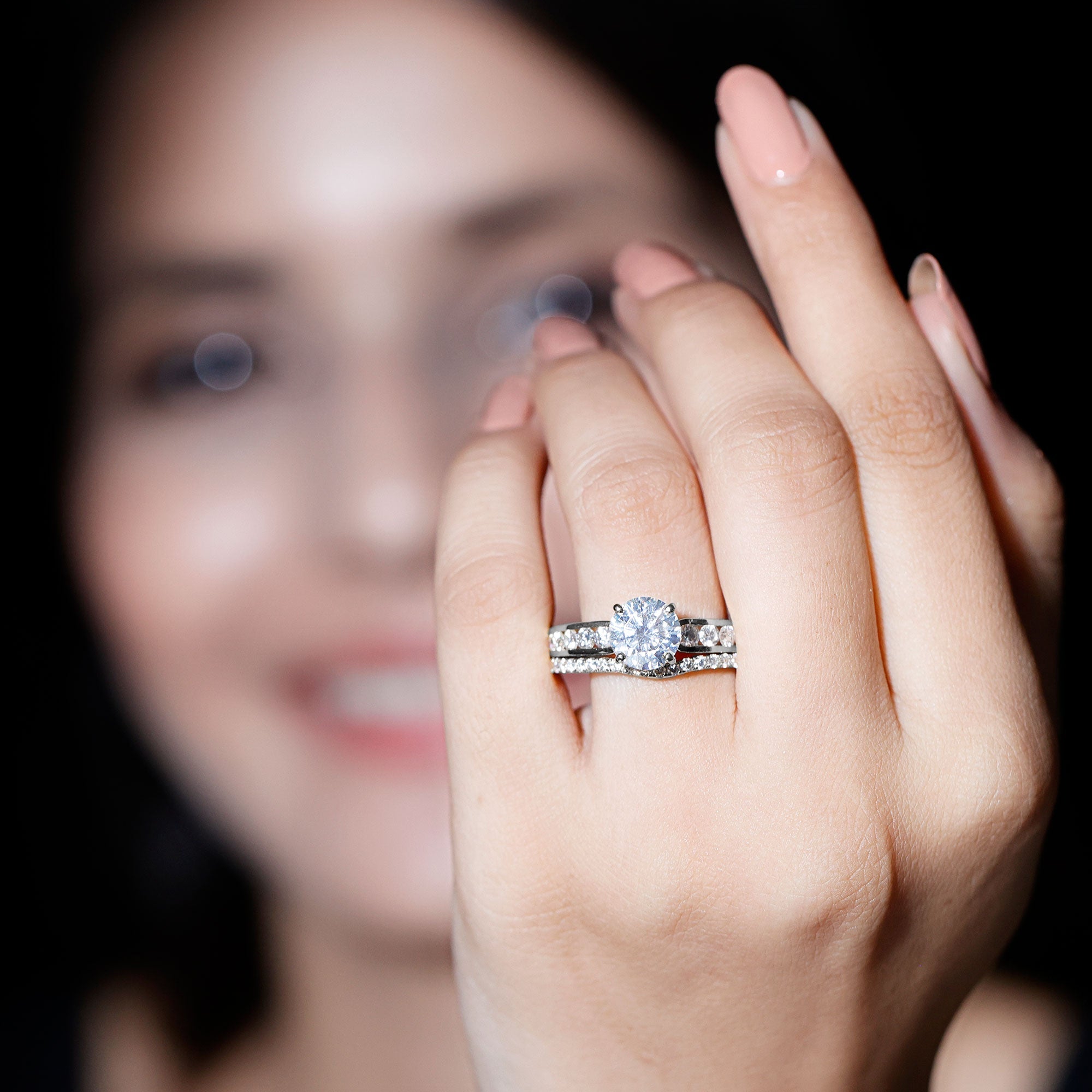 Certified 8 MM Moissanite Engagement Ring with Wedding Band