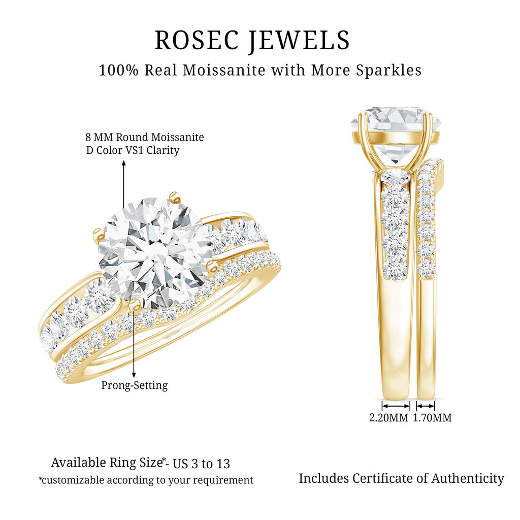 Certified 8 MM Moissanite Engagement Ring with Wedding Band