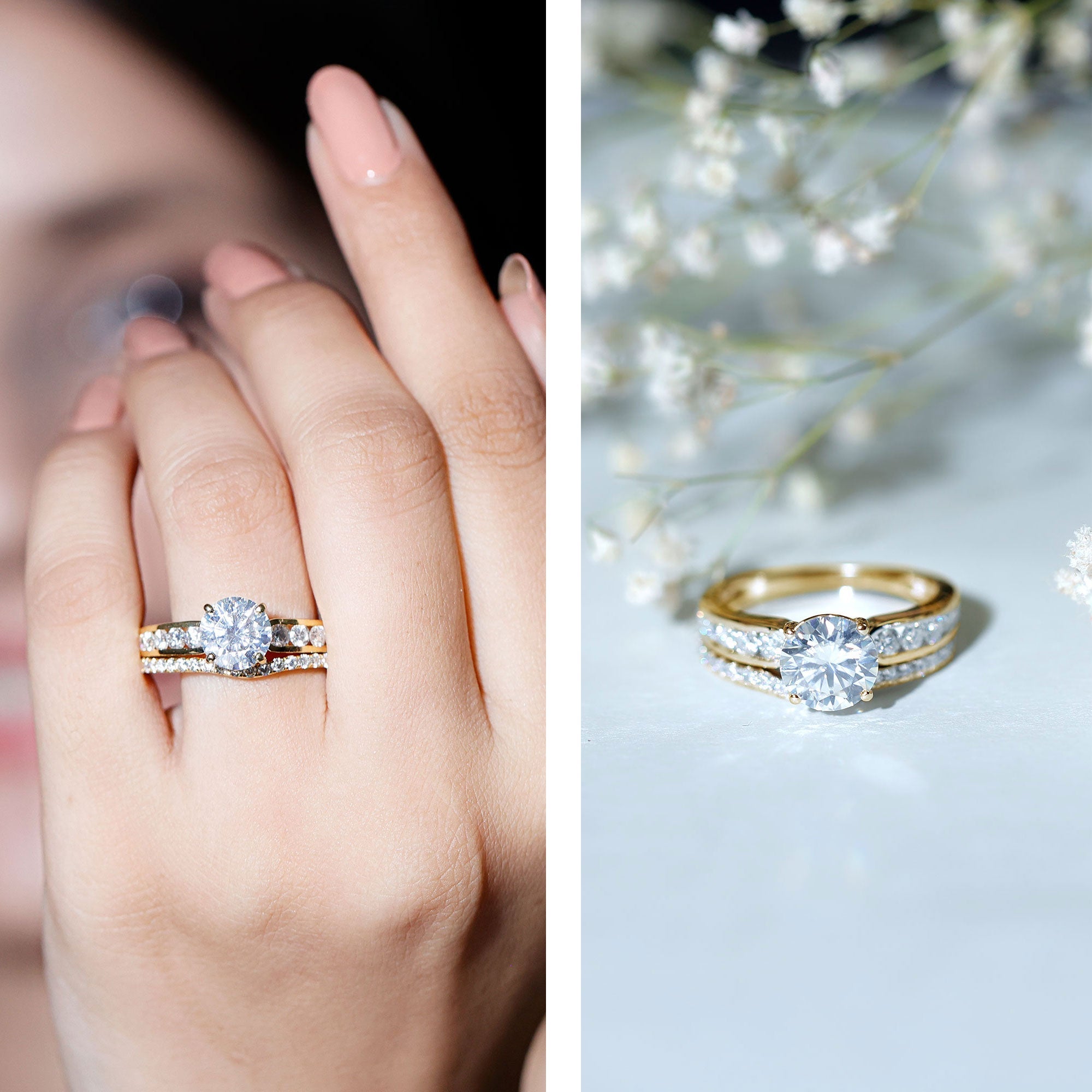Certified 8 MM Moissanite Engagement Ring with Wedding Band