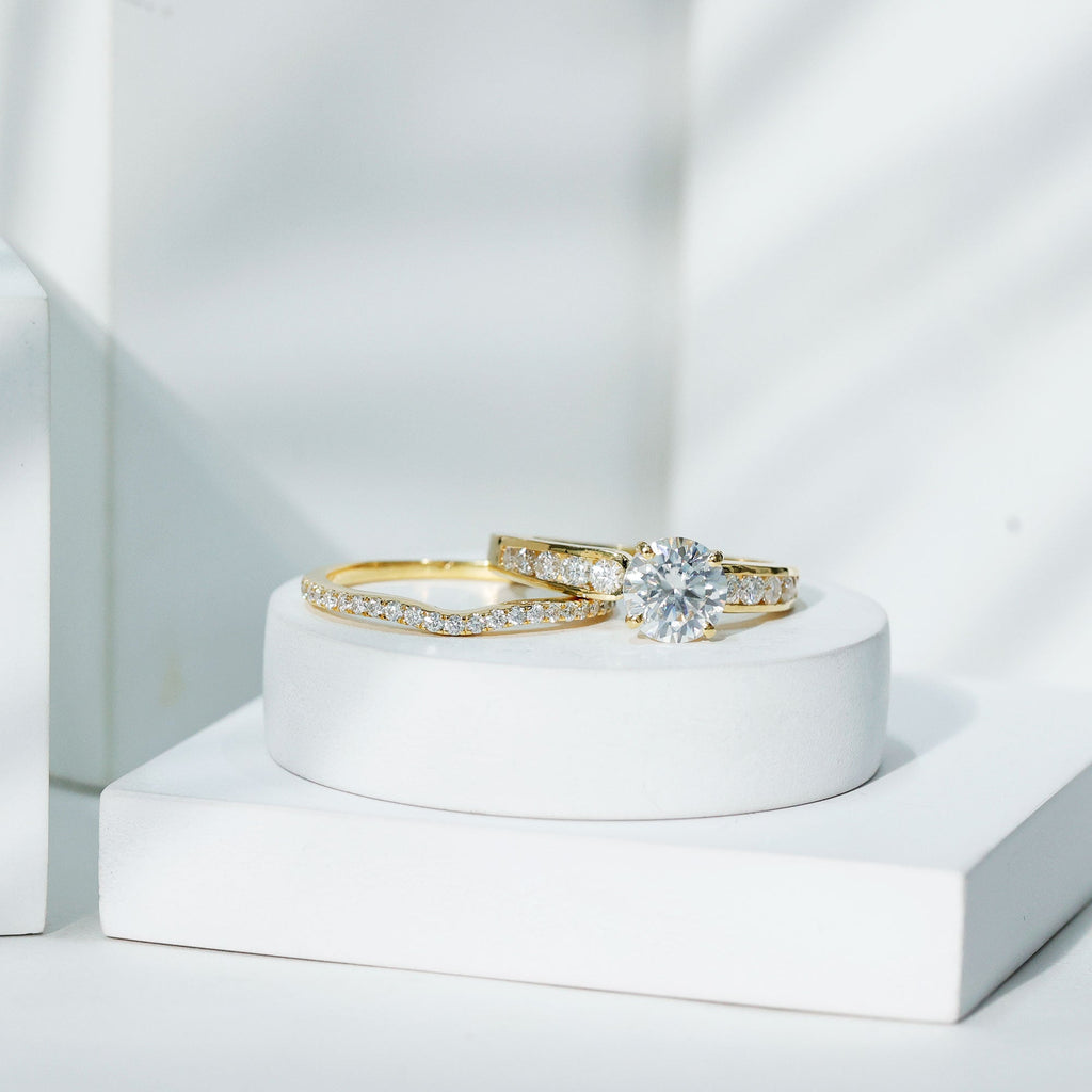 Certified 8 MM Moissanite Engagement Ring with Wedding Band