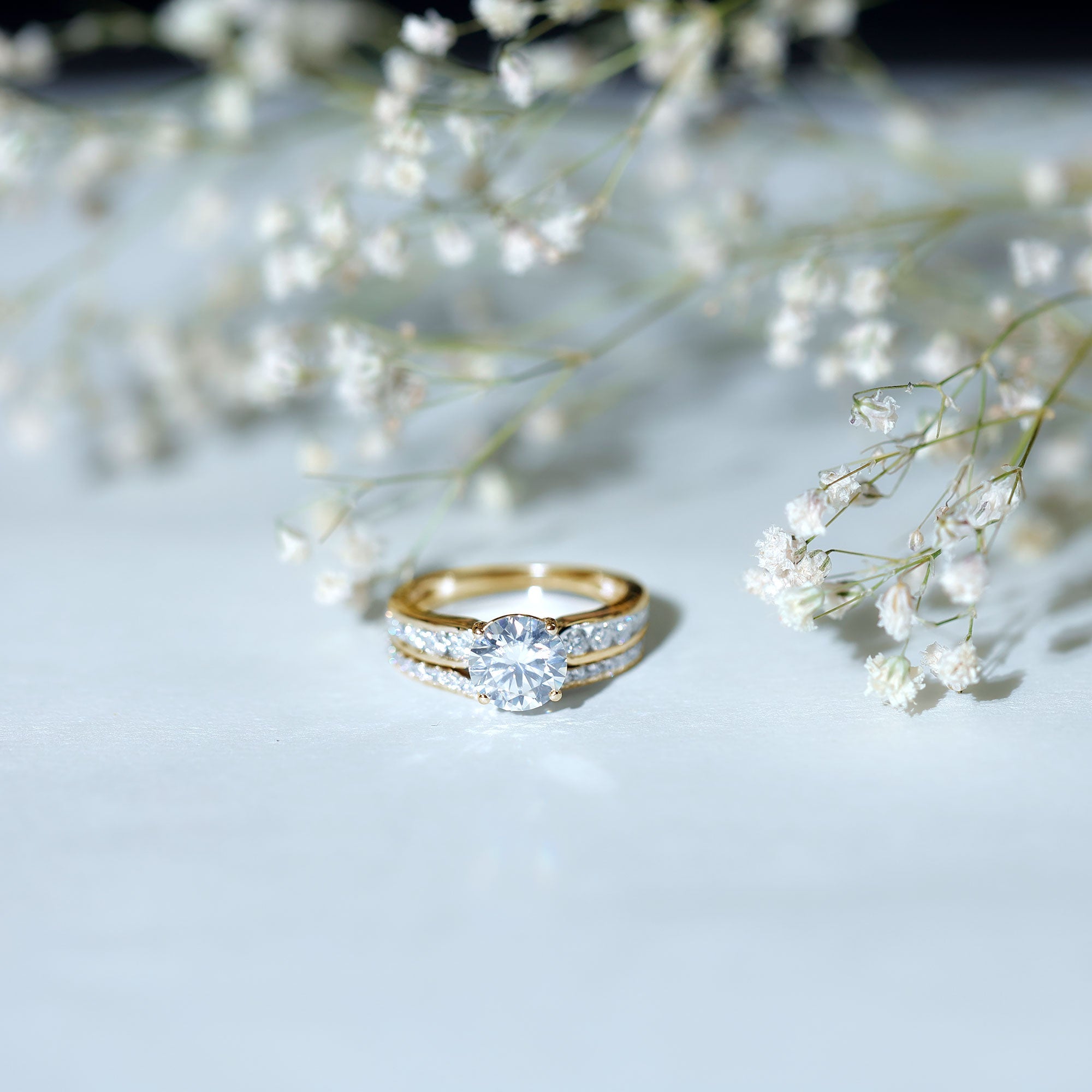 Certified 8 MM Moissanite Engagement Ring with Wedding Band