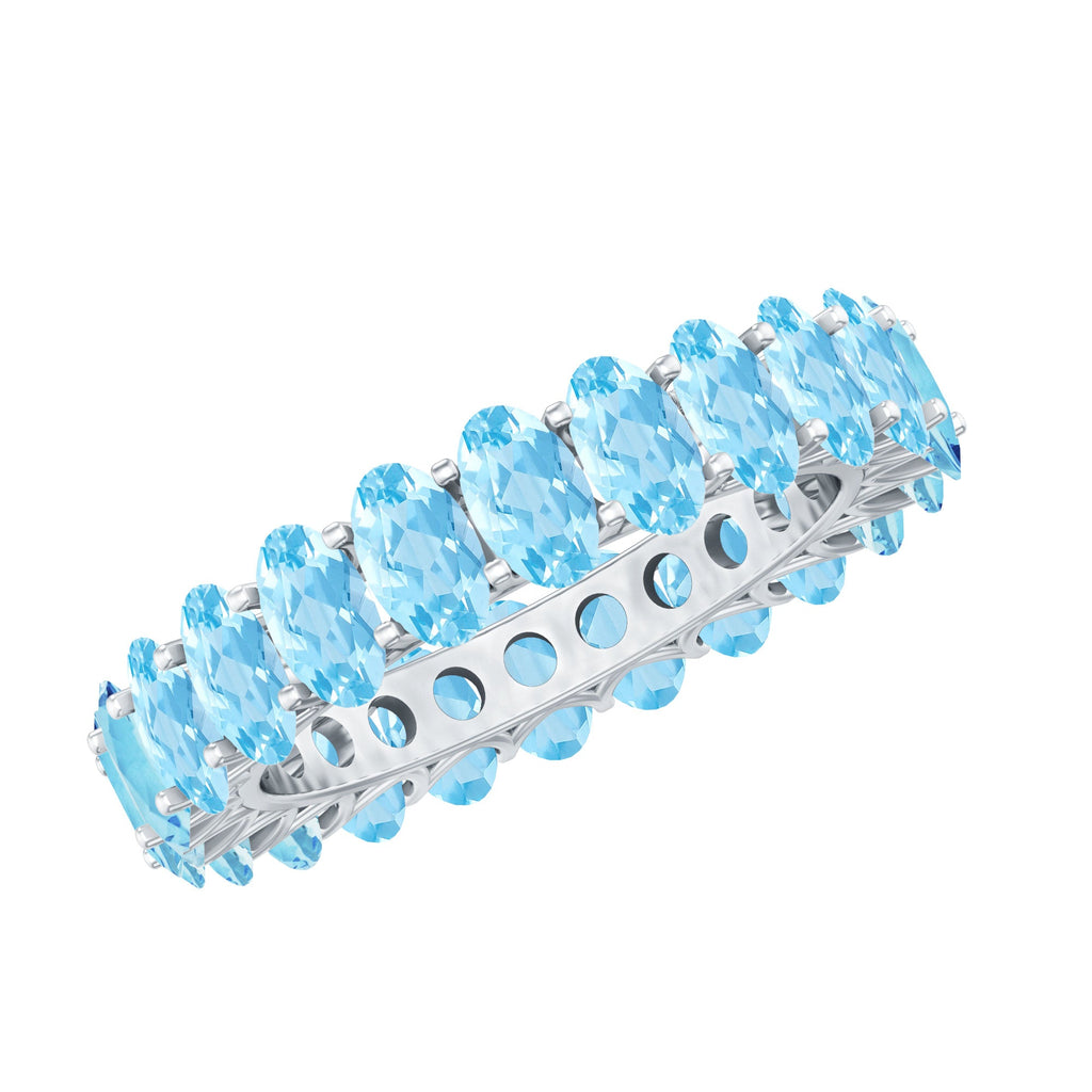 Oval Cut Aquamarine Eternity Wedding Band