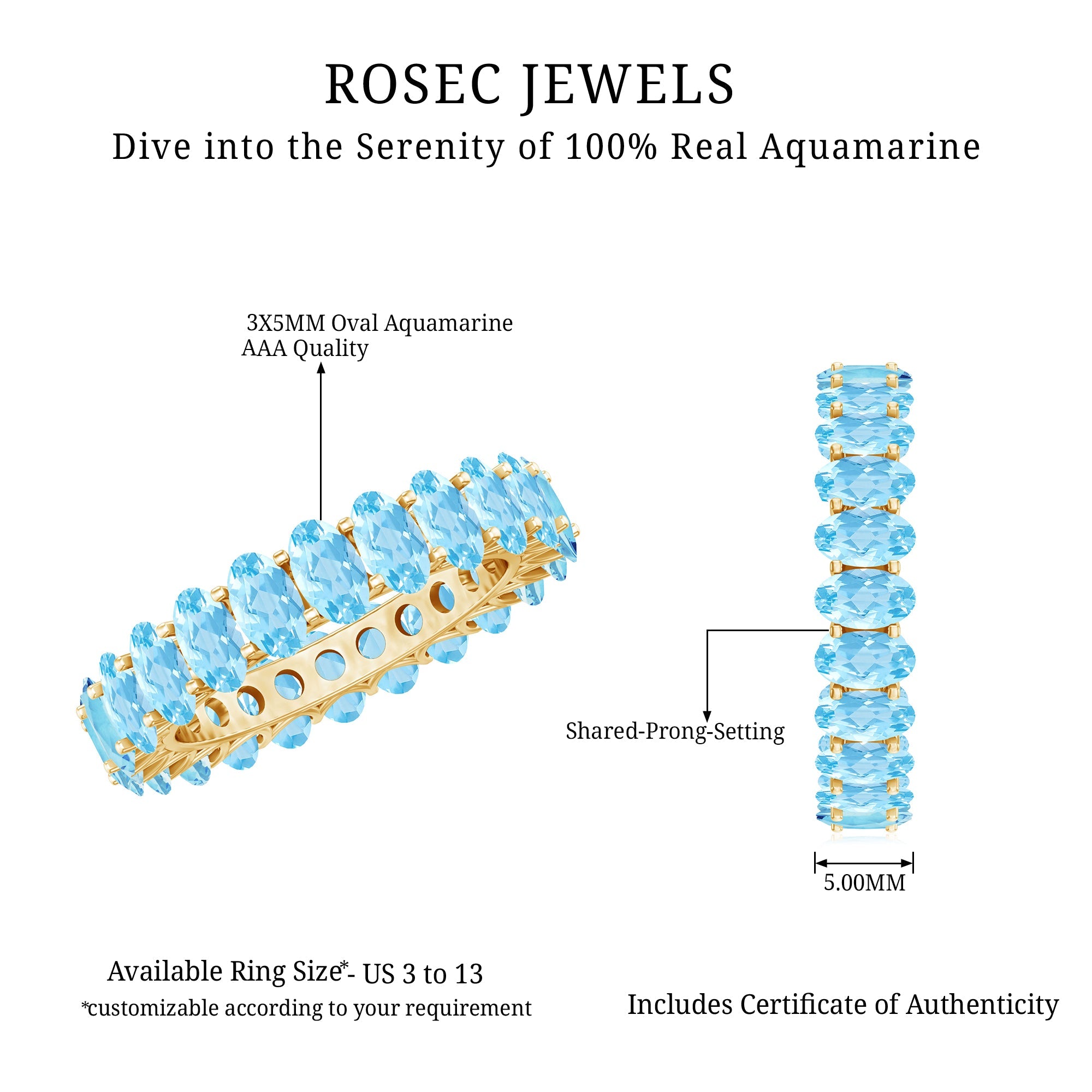 Oval Cut Aquamarine Eternity Wedding Band