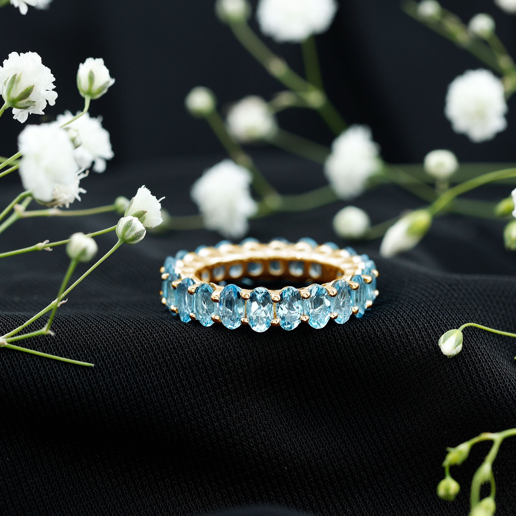 Oval Cut Aquamarine Eternity Wedding Band
