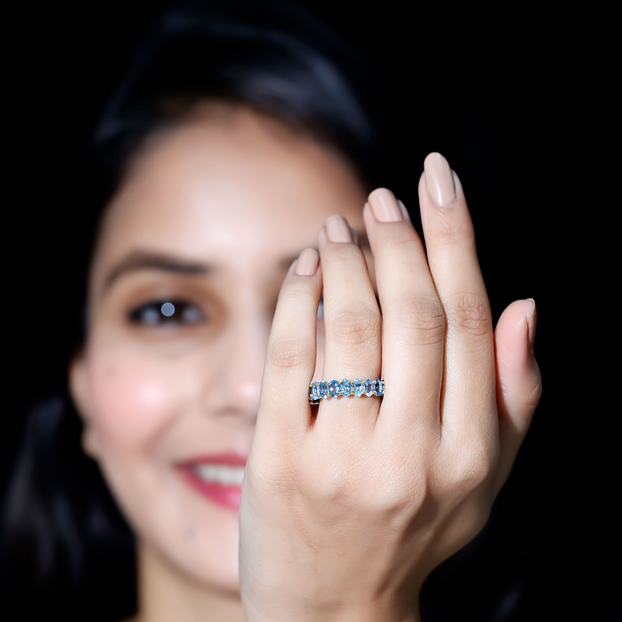Oval Cut Aquamarine Eternity Wedding Band