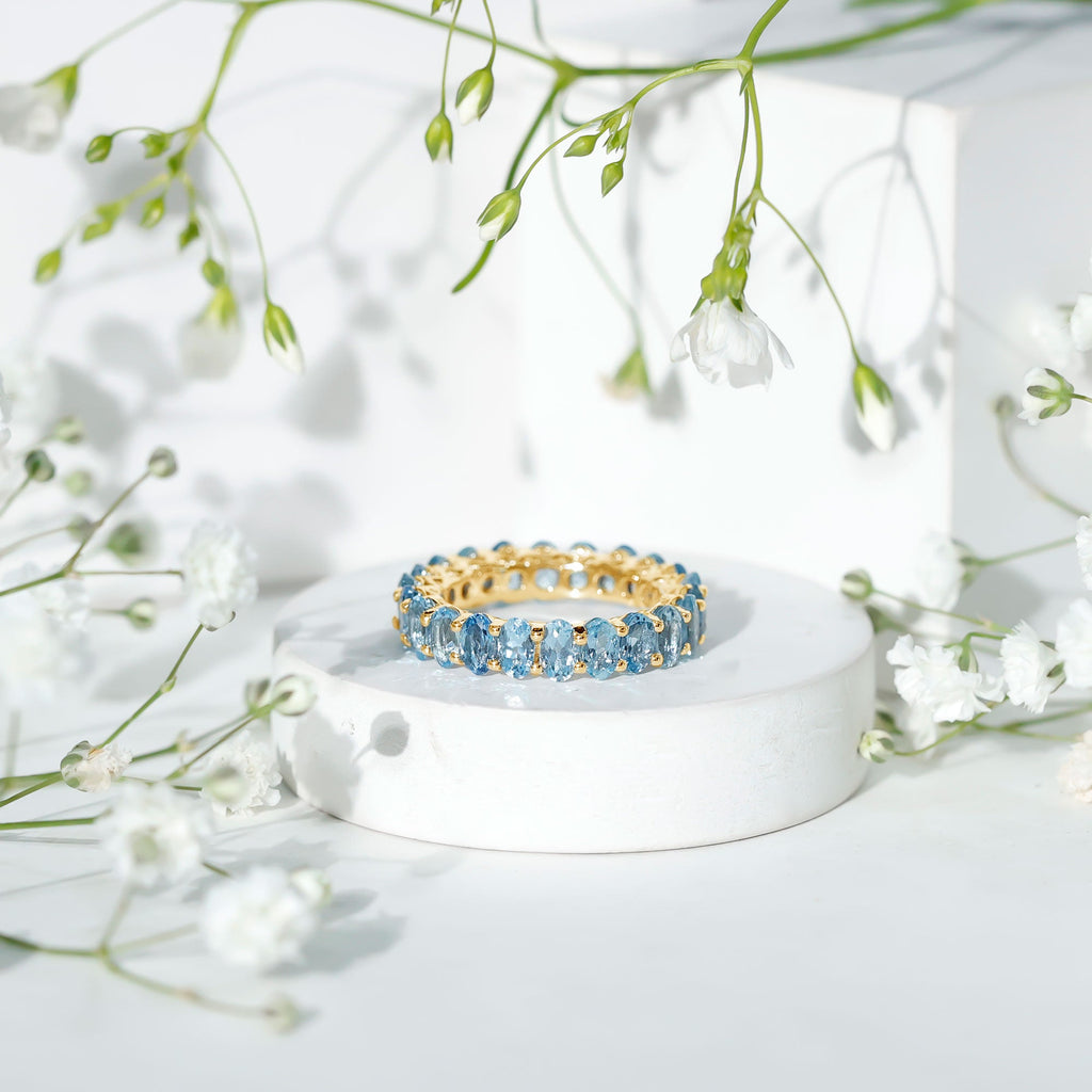Oval Cut Aquamarine Eternity Wedding Band