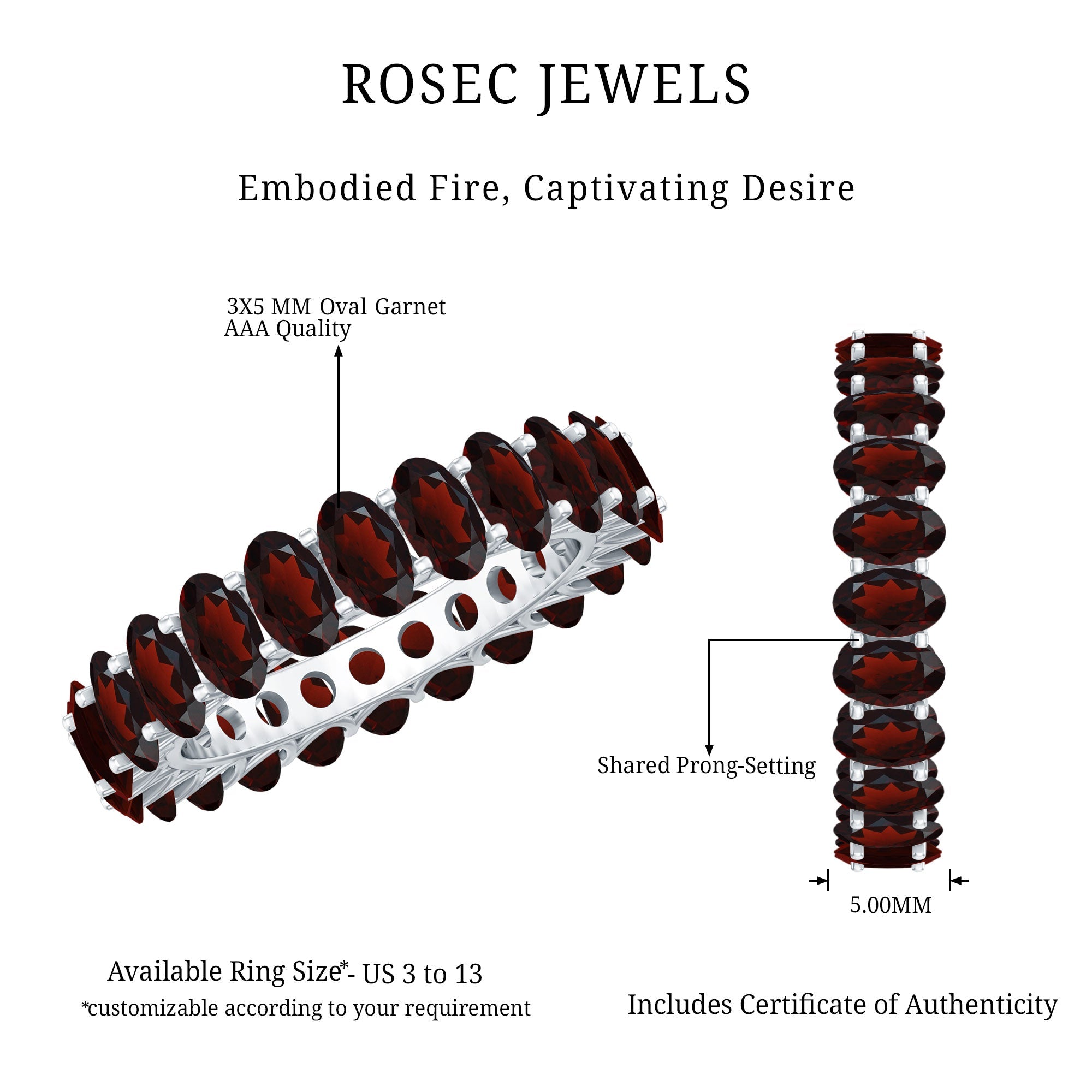 Certified Real Oval Garnet Eternity Ring for Anniversary
